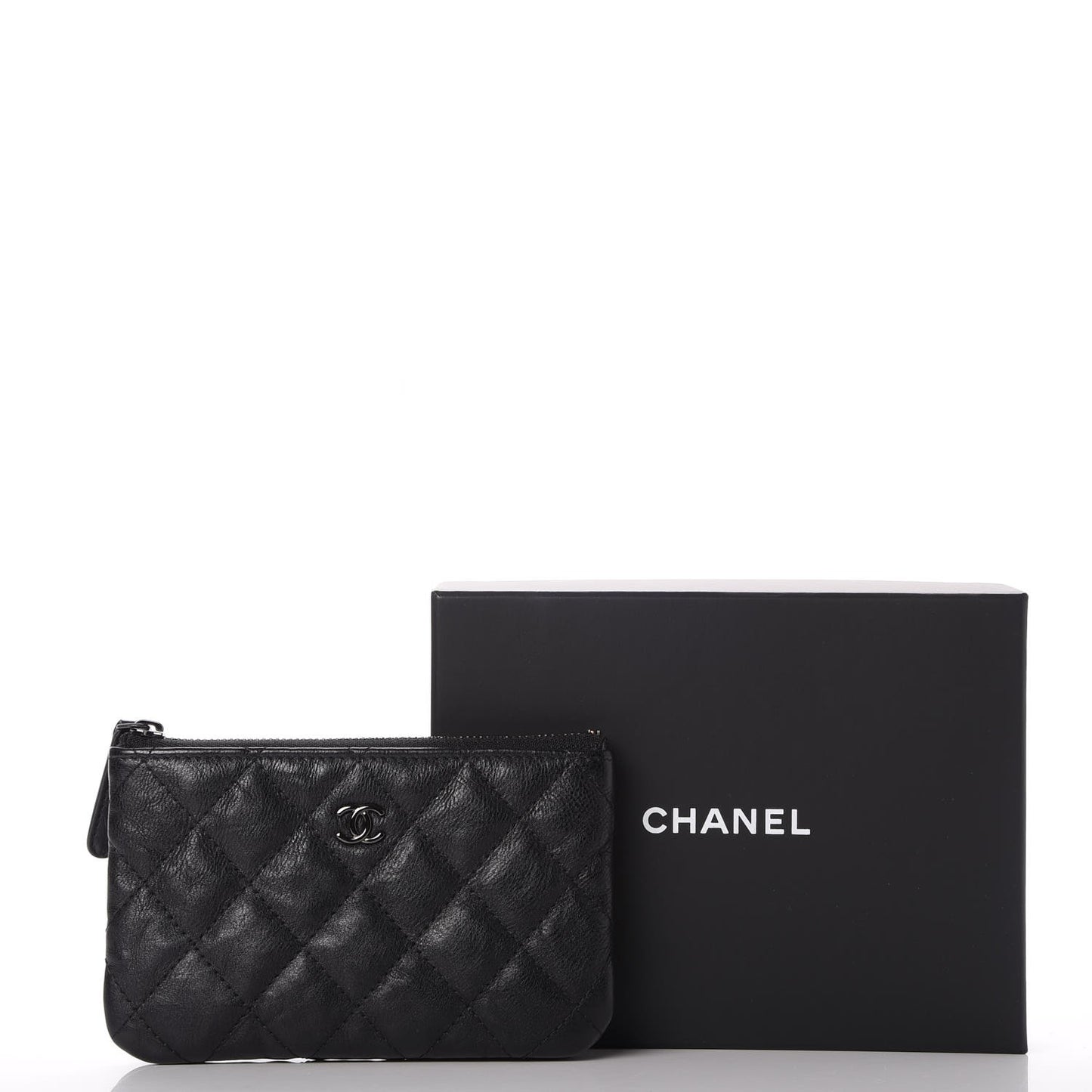 Crumpled Calfskin Quilted Small Cosmetic Case So Black