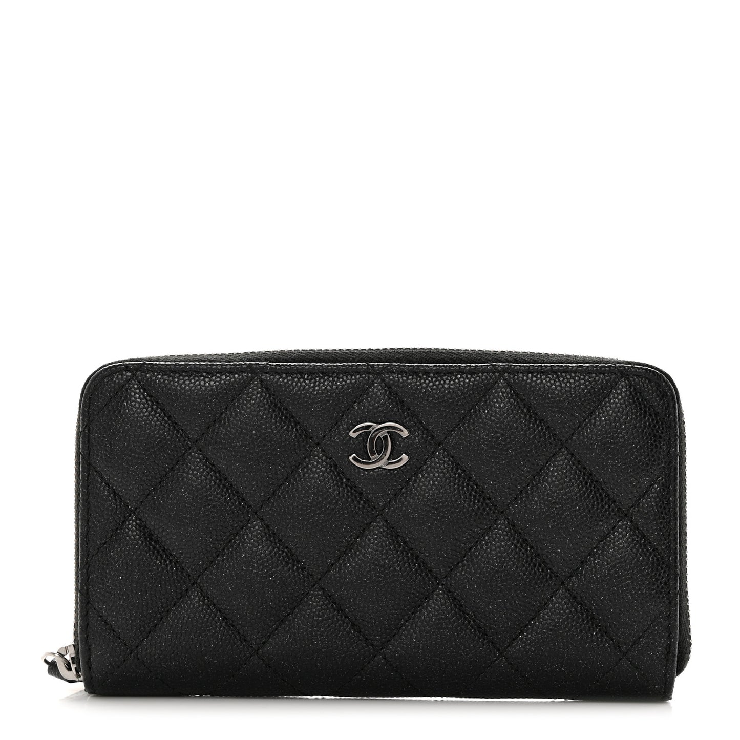Iridescent Caviar Quilted Medium Zip Around Wallet Black