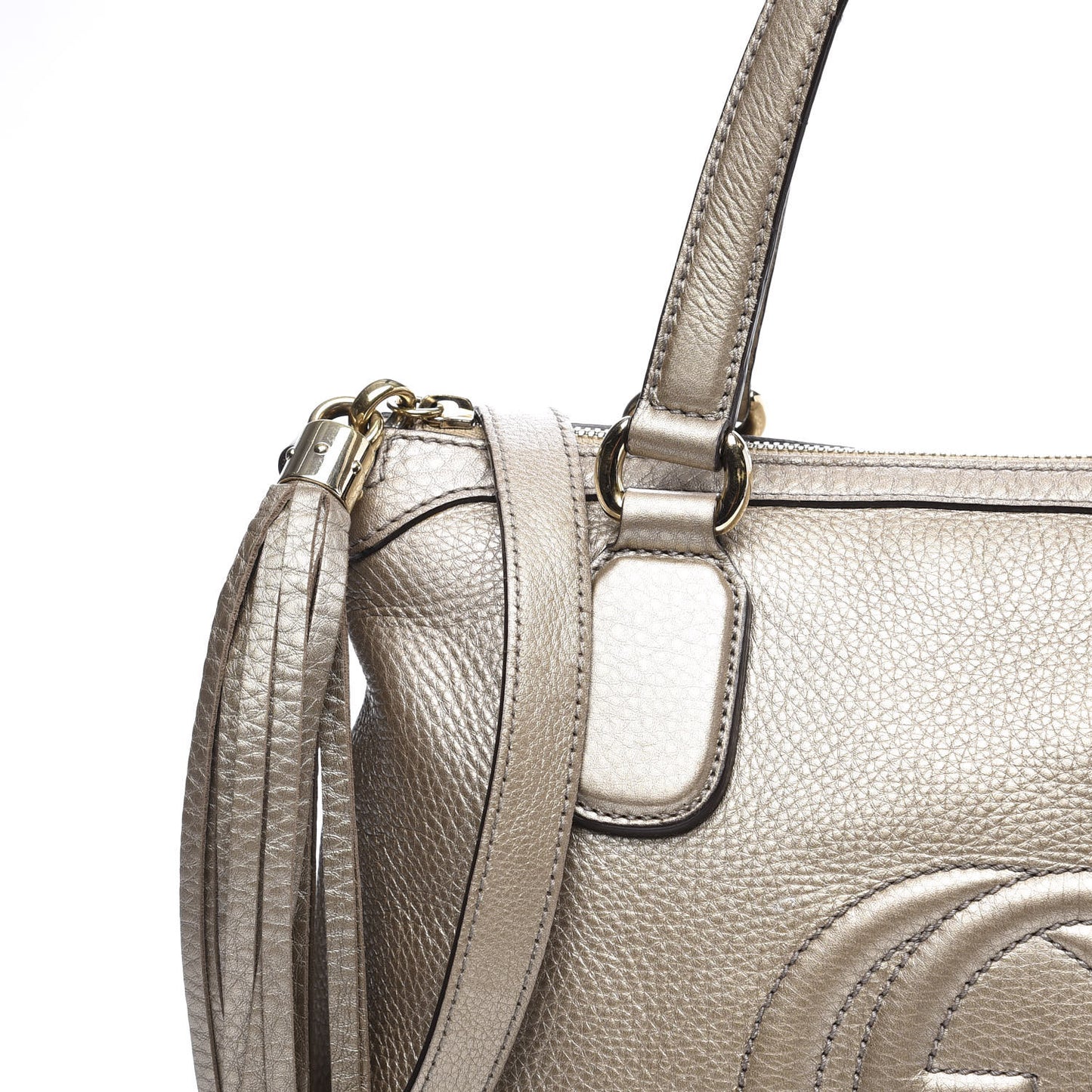 Metallic Cellarius Calfskin Small Soho Top Handle Satchel Golden Beige