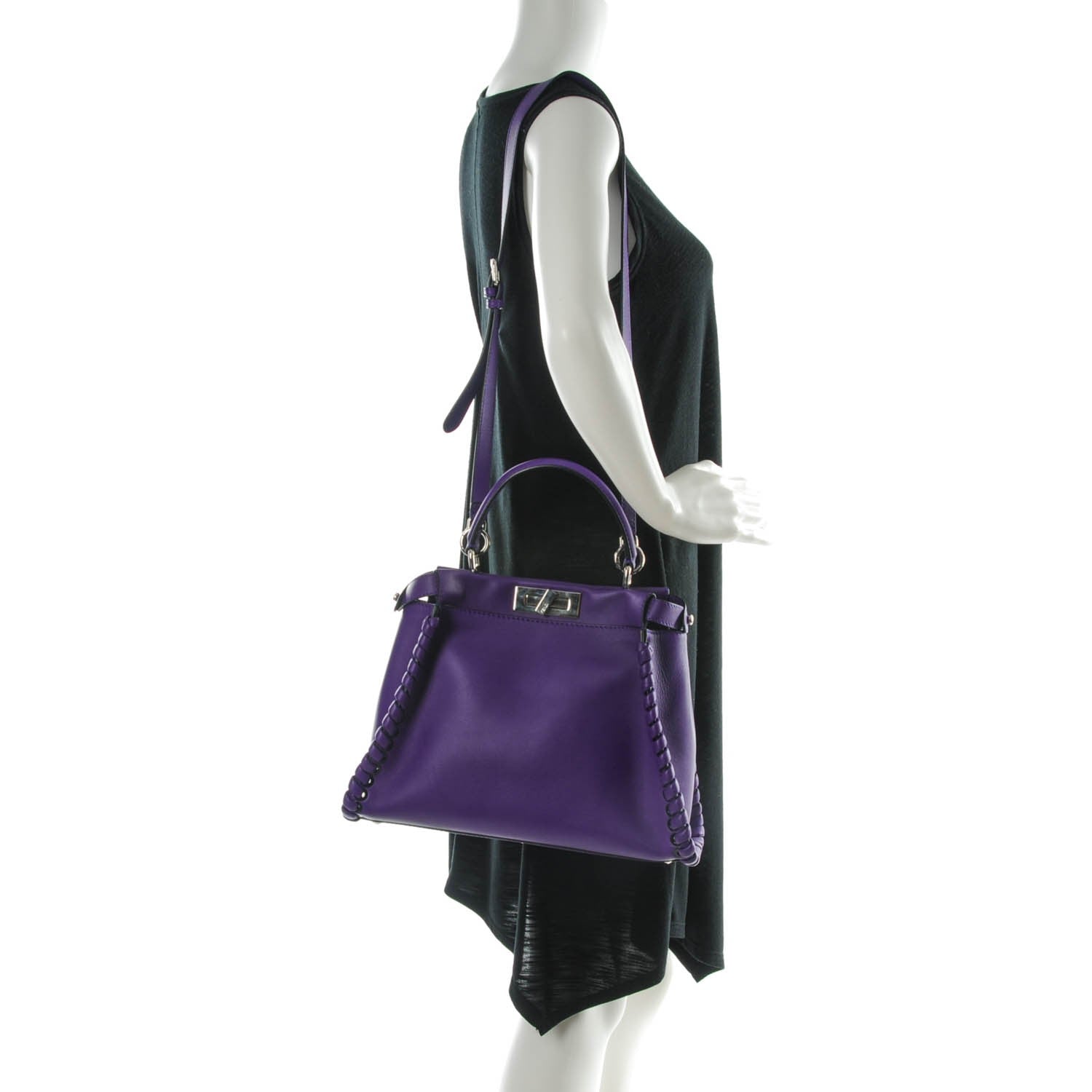 Fendi Vitello Seta Lace Up Medium Peekaboo Iconic Satchel Purple Rain 2 of 7