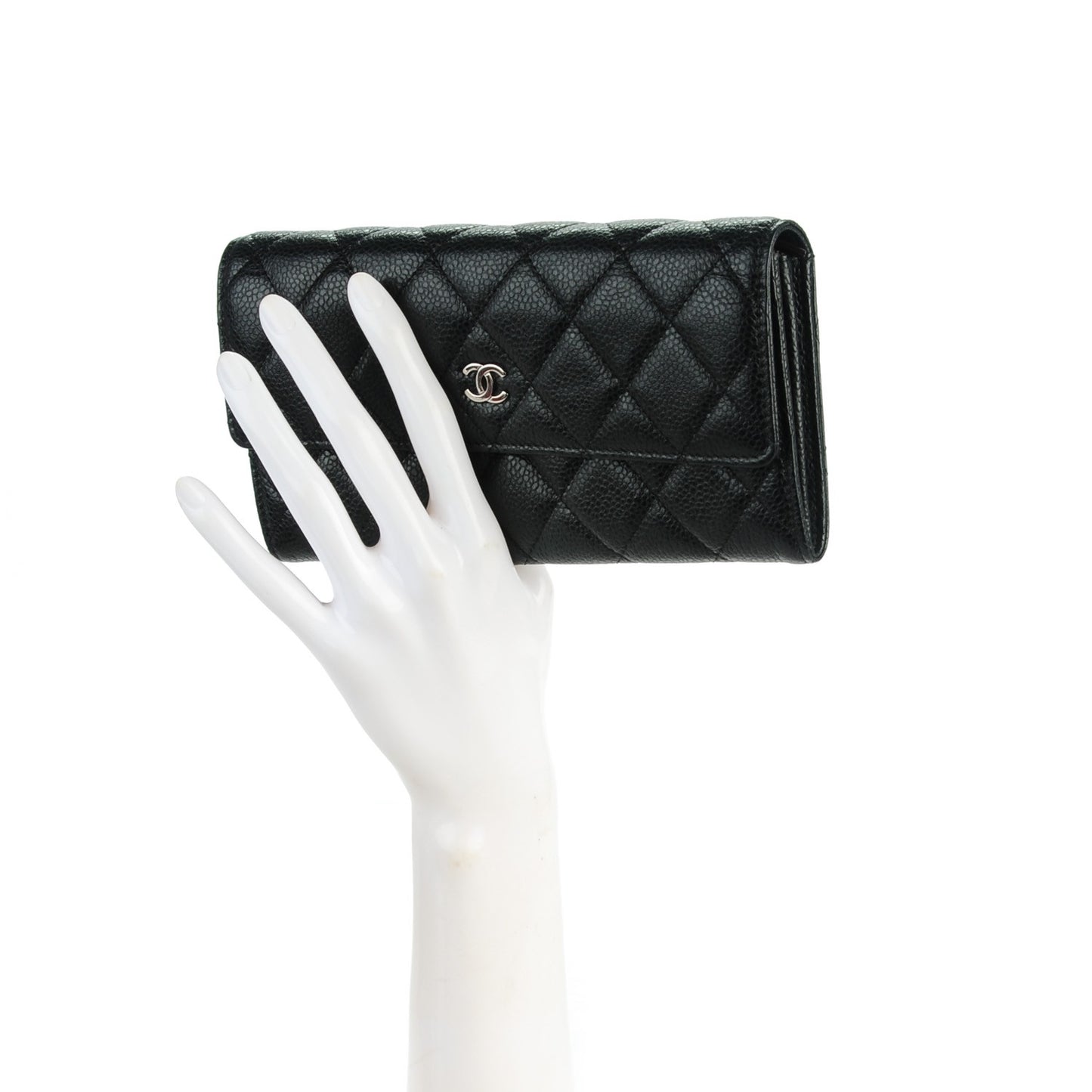 Caviar Quilted Long Flap Wallet Black