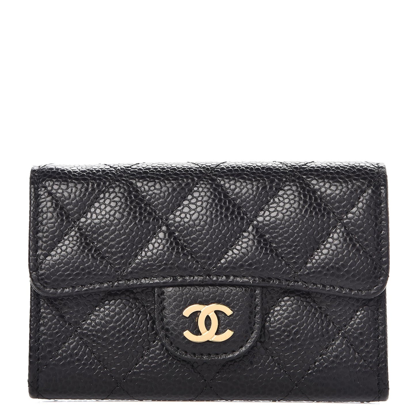 Caviar Quilted Flap Card Holder Black