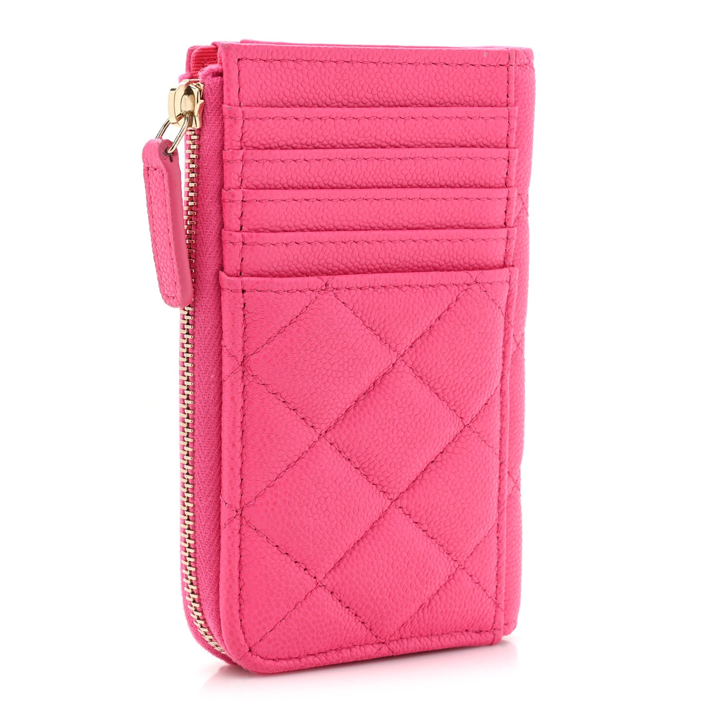 Caviar Quilted CC Zip Around Card Holder Pink