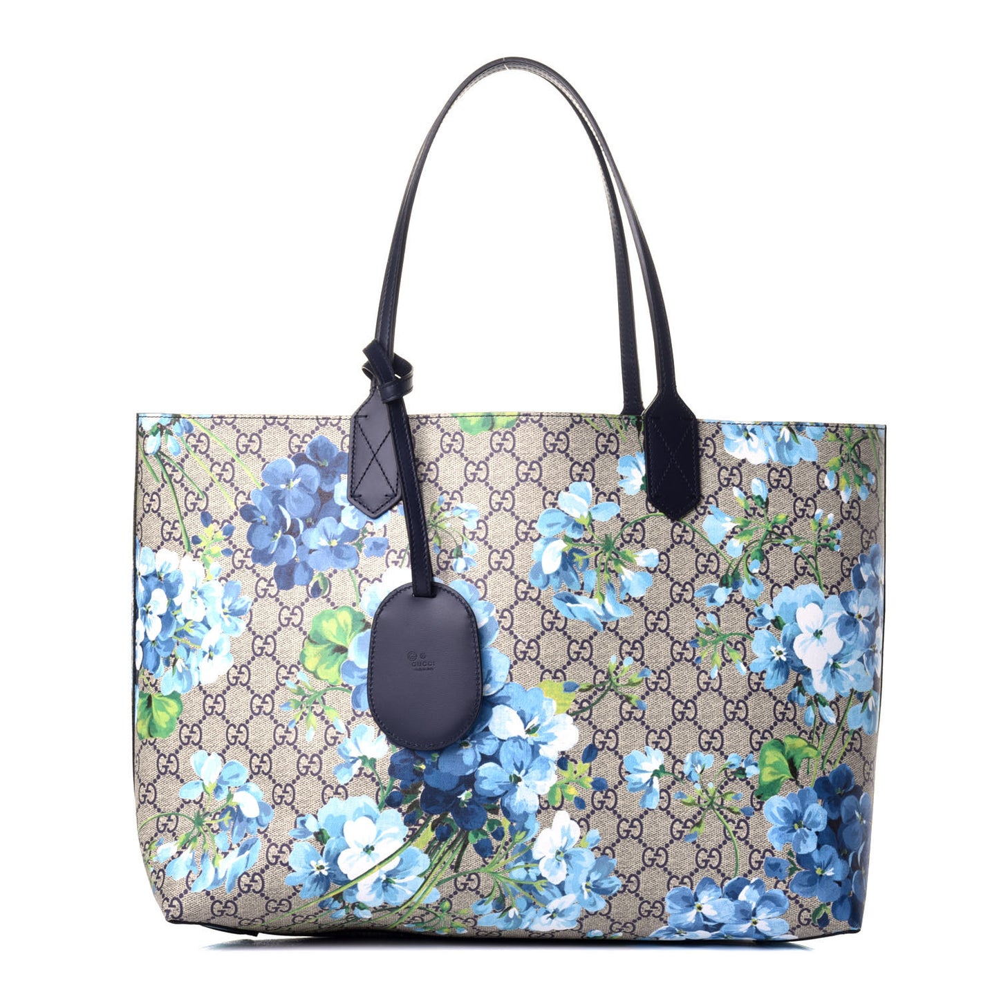 GG Supreme Monogram Blooms Medium Reversible Tote Beige Blue Navy