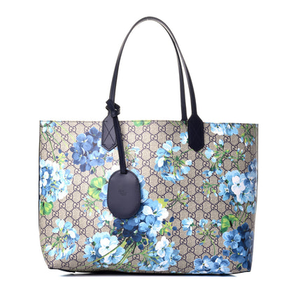 Gucci GG Supreme Monogram Blooms Medium Reversible Tote Beige Blue Navy 1 of 15