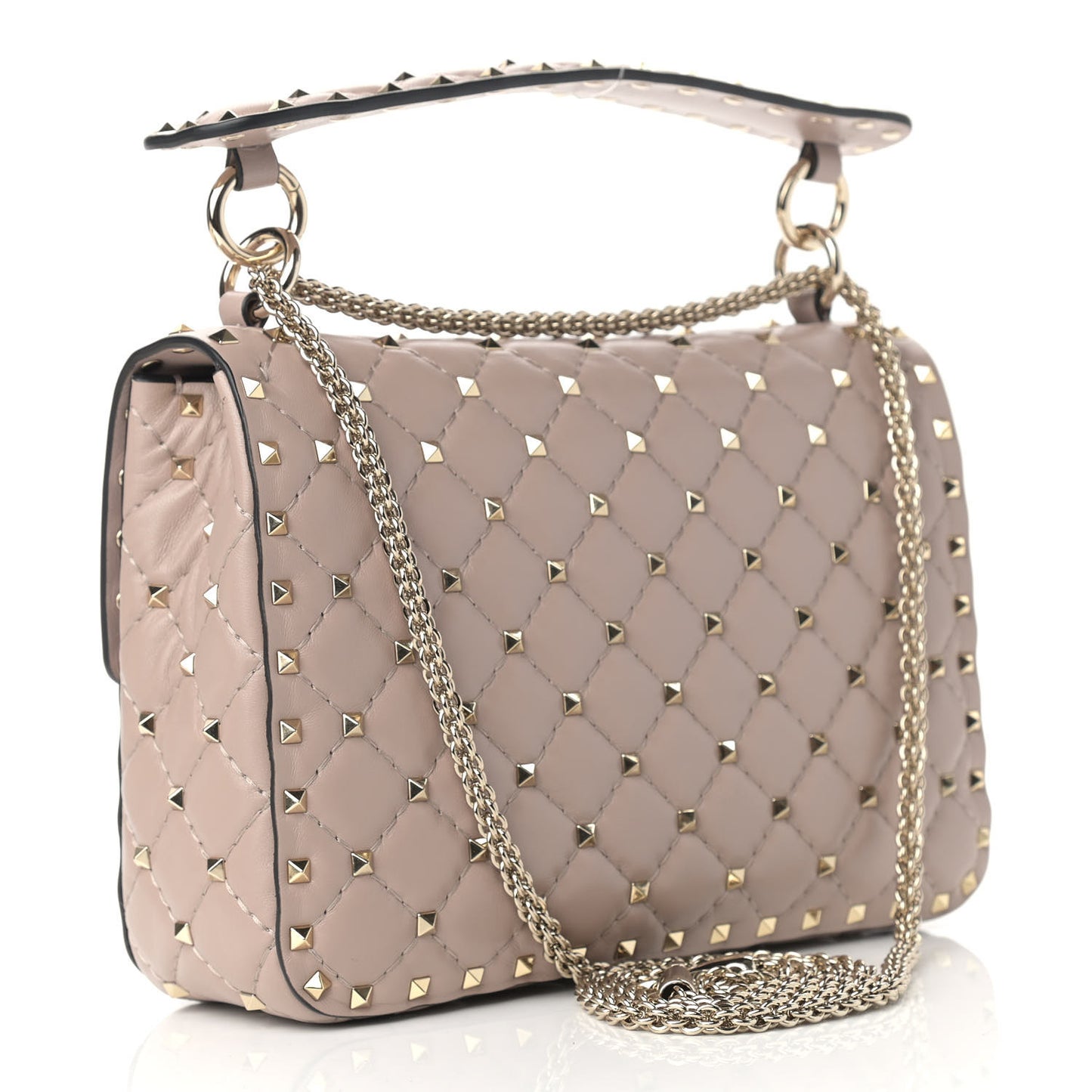 Lambskin Medium Rockstud Spike Shoulder Bag Poudre