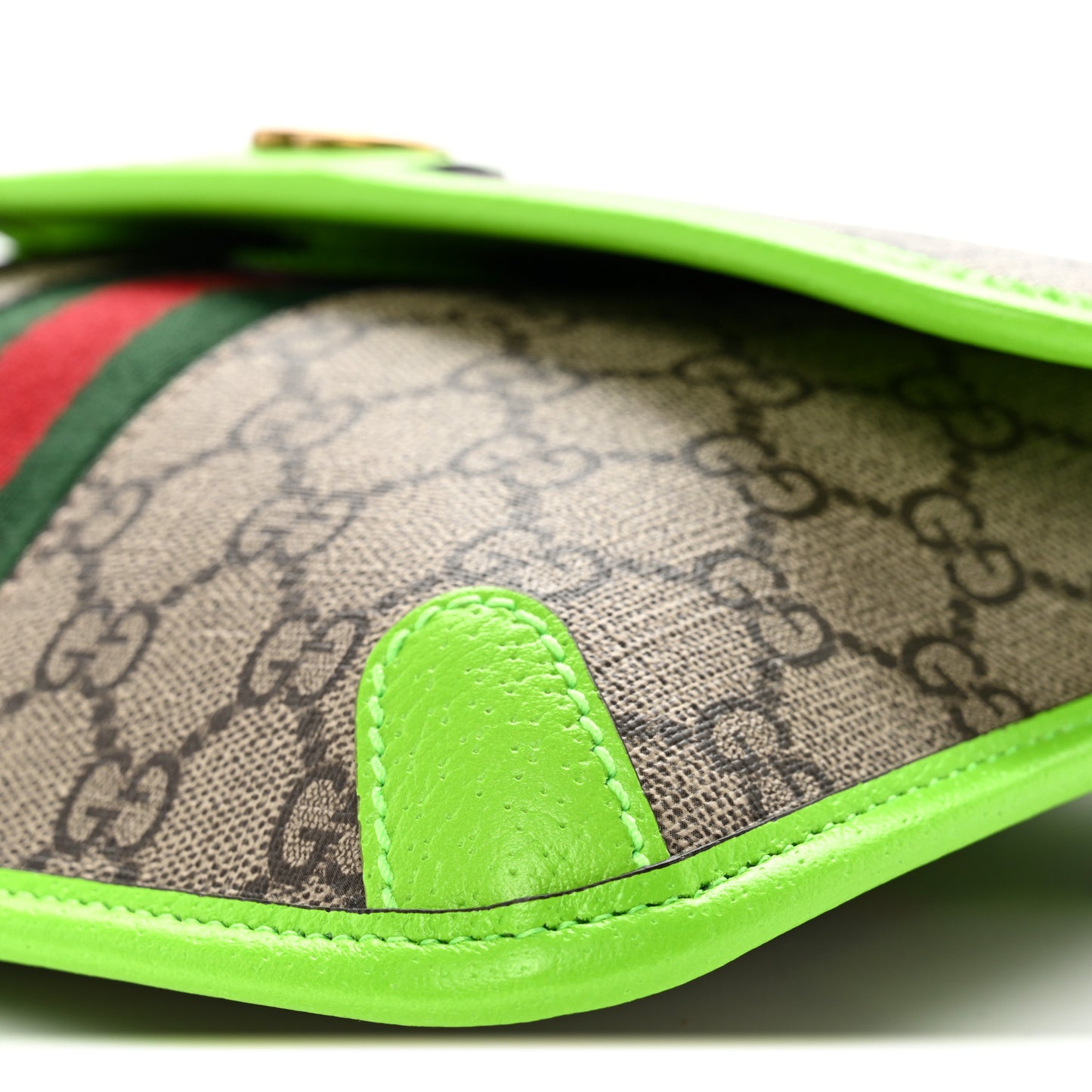 GG Supreme Monogram Web Small Ophidia Belt Bag Beige Ebony Electric Green