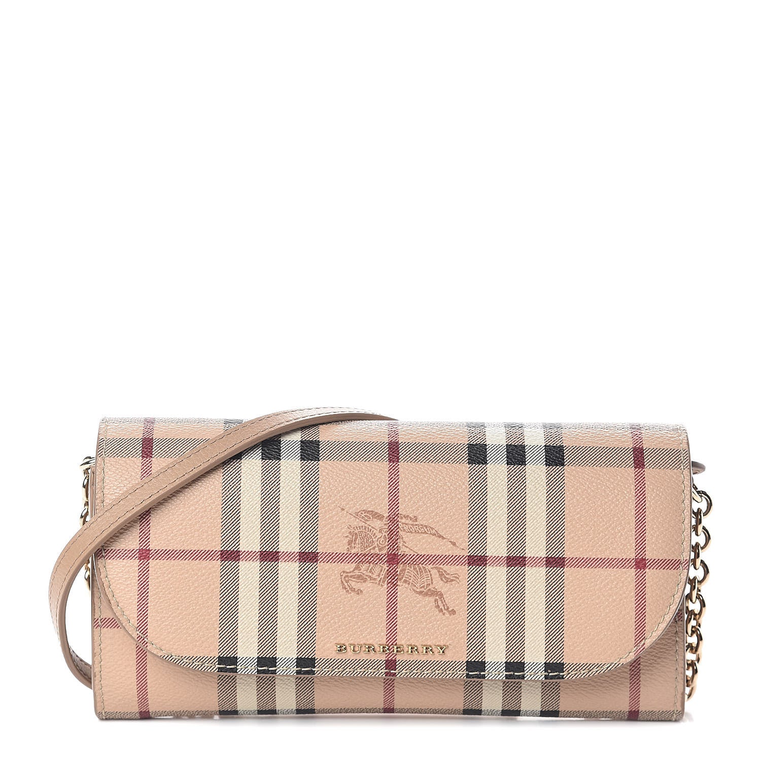 Burberry Haymarket Check Henley Wallet On Chain Mid Camel 1 of 9