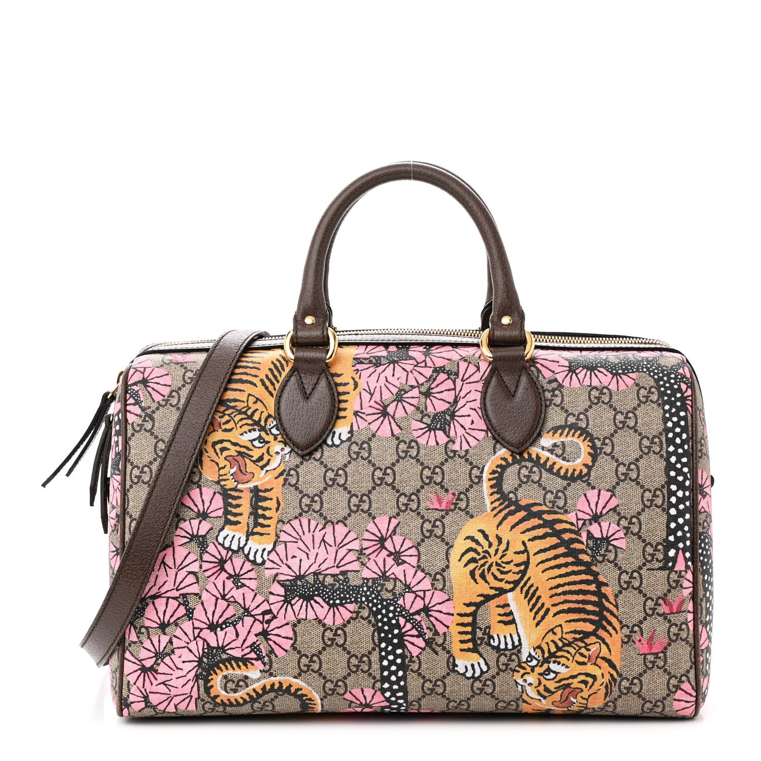 Gucci GG Supreme Monogram Bengal Medium Boston Beige PInk 1 of 15