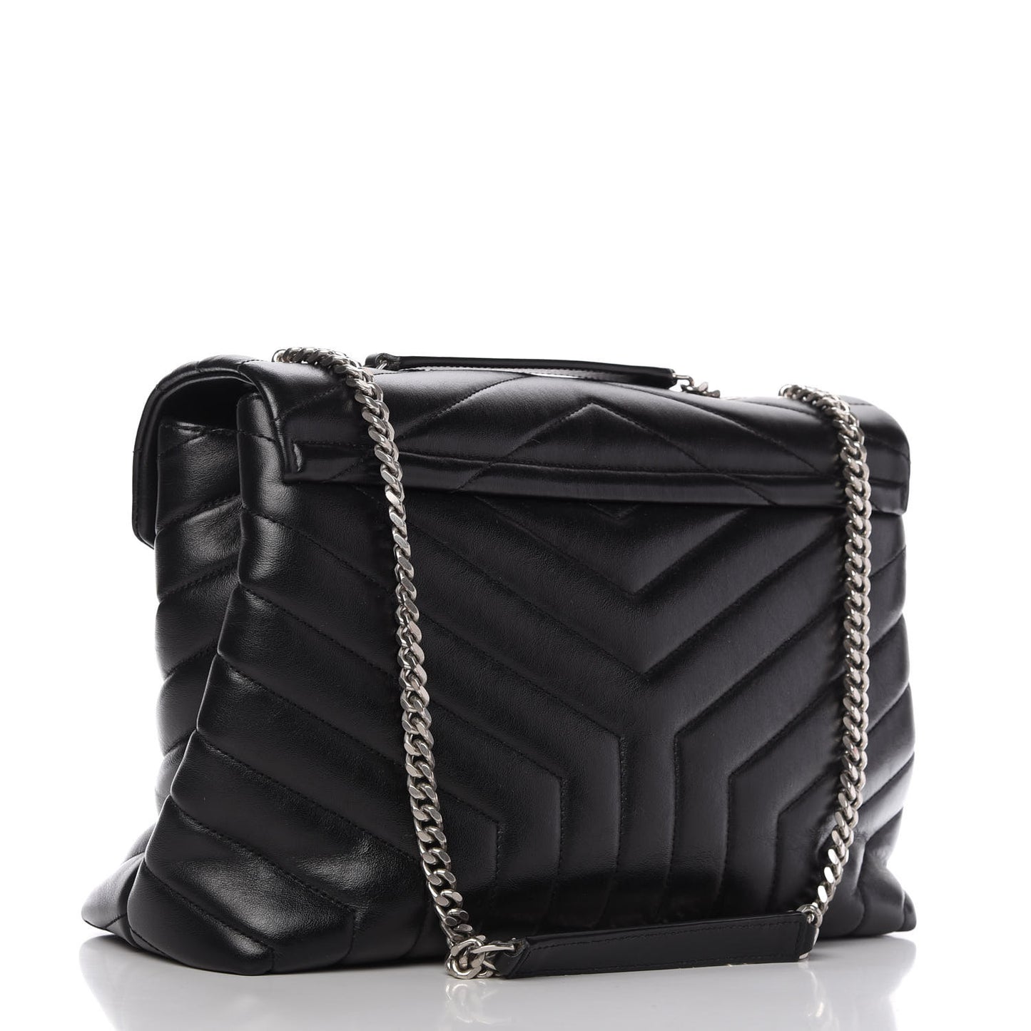 Calfskin Y Quilted Monogram Medium Loulou Chain Satchel Black