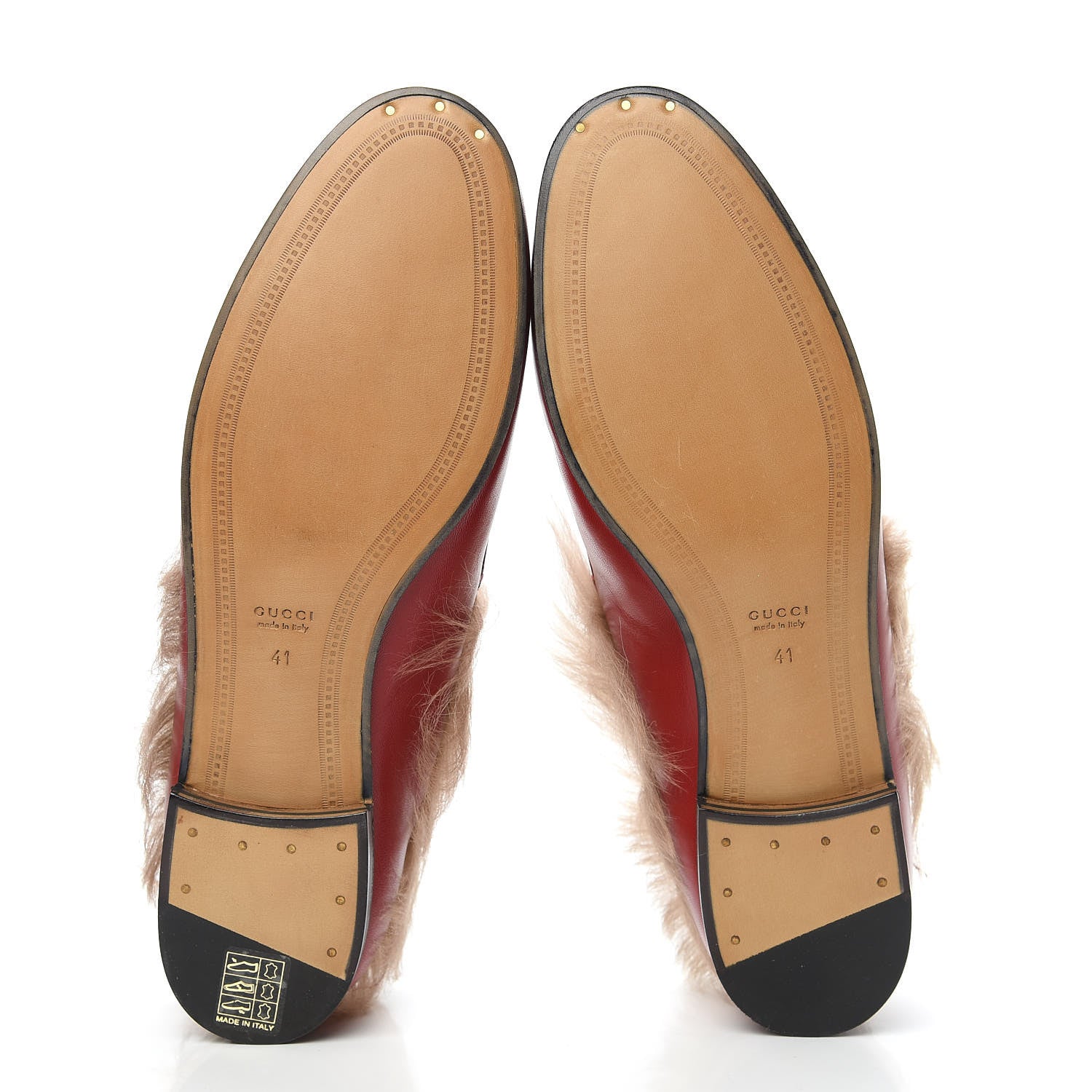Gucci Malaga Kid Fur Womens Jordaan Loafers 41 Hibiscus Red Natural 5 of 7