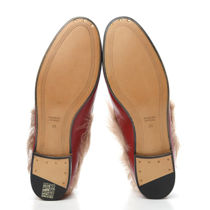 Gucci Malaga Kid Fur Womens Jordaan Loafers 41 Hibiscus Red Natural 5 of 7