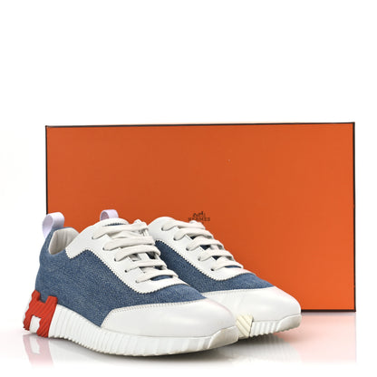 Hermes Denim Suede Goatskin Bouncing Sneakers 37 Bleu Clair White 13 of 13