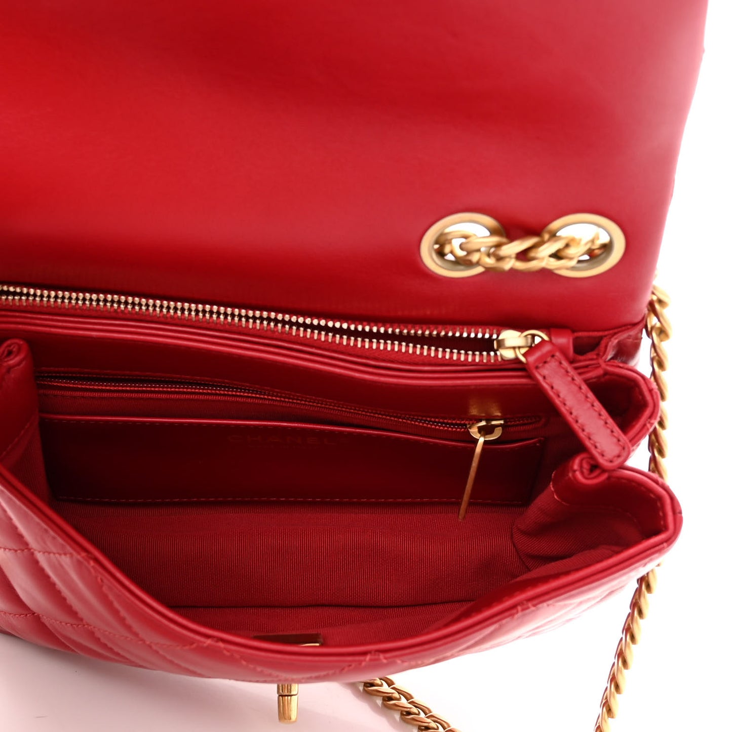 Lambskin Quilted Small Pillow Crush Flap Red