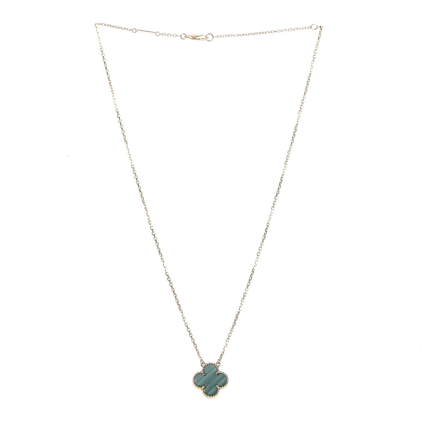 18K Yellow Gold Malachite Vintage Alhambra Pendant Necklace