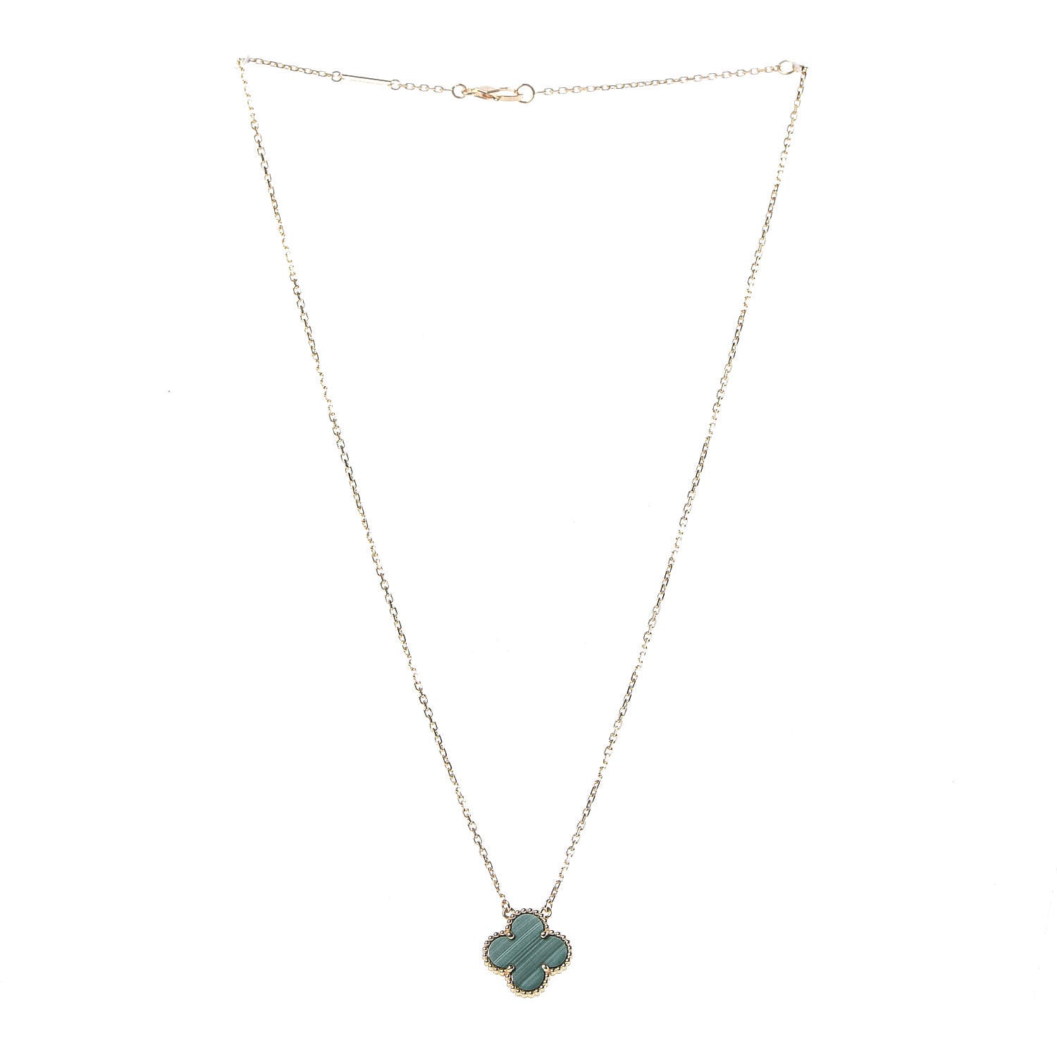 Van Cleef & Arpels 18K Yellow Gold Malachite Vintage Alhambra Pendant Necklace 3 of 7