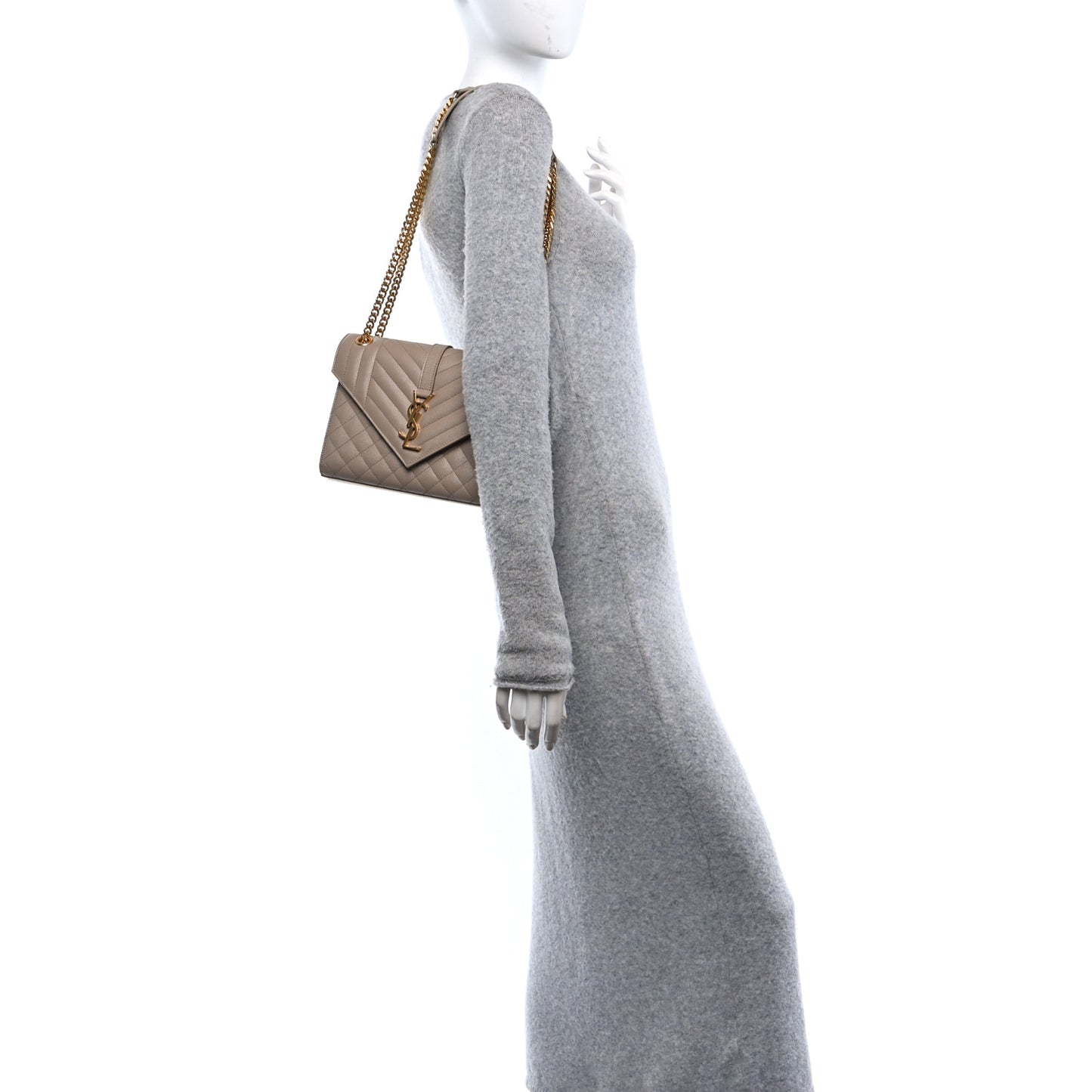 Grain De Poudre Textured Mixed Matelasse Medium Triquilt Monogram Satchel Dark Beige