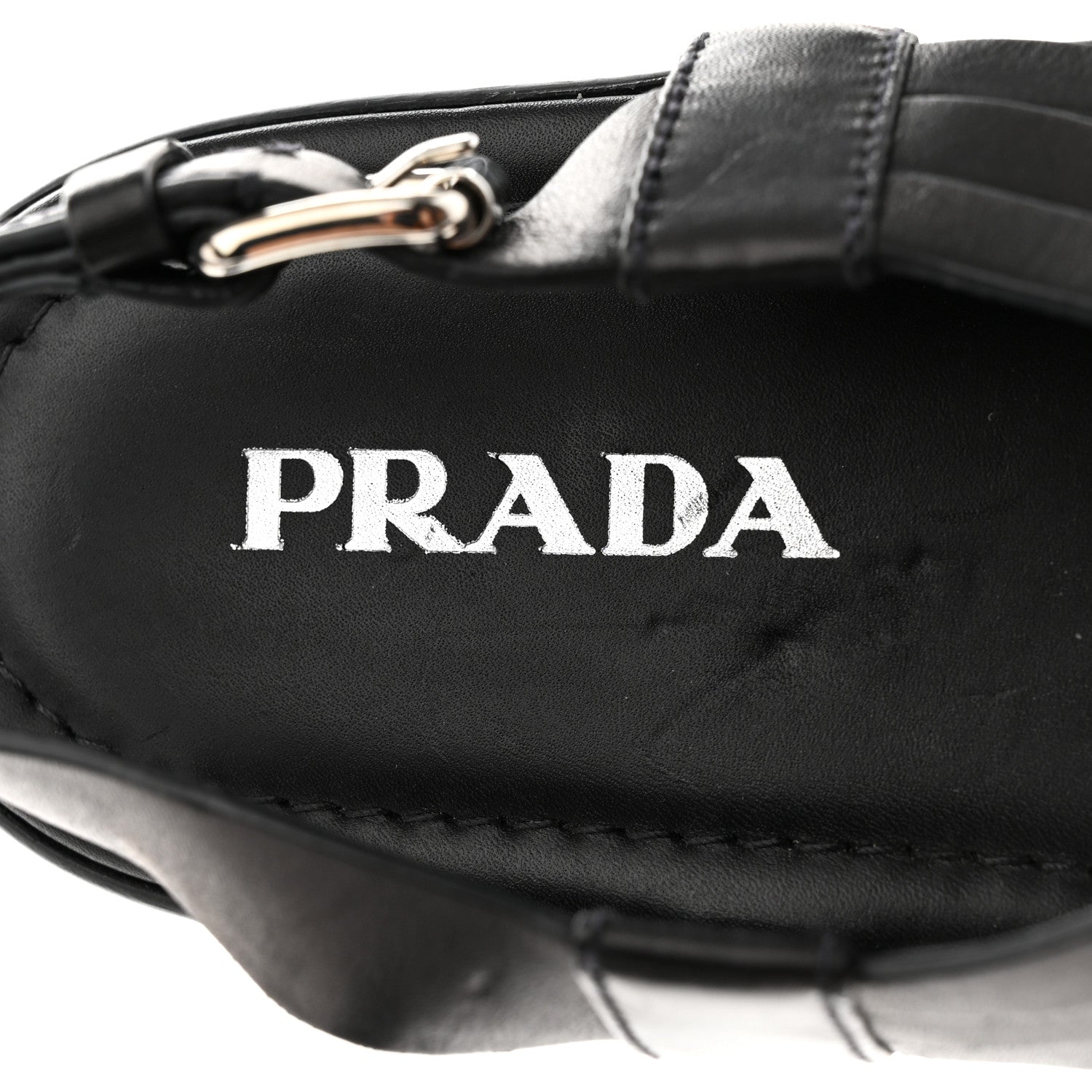 Prada Natural Calfskin Buckled Slingback 30mm Sandals 38 Black 7 of 8