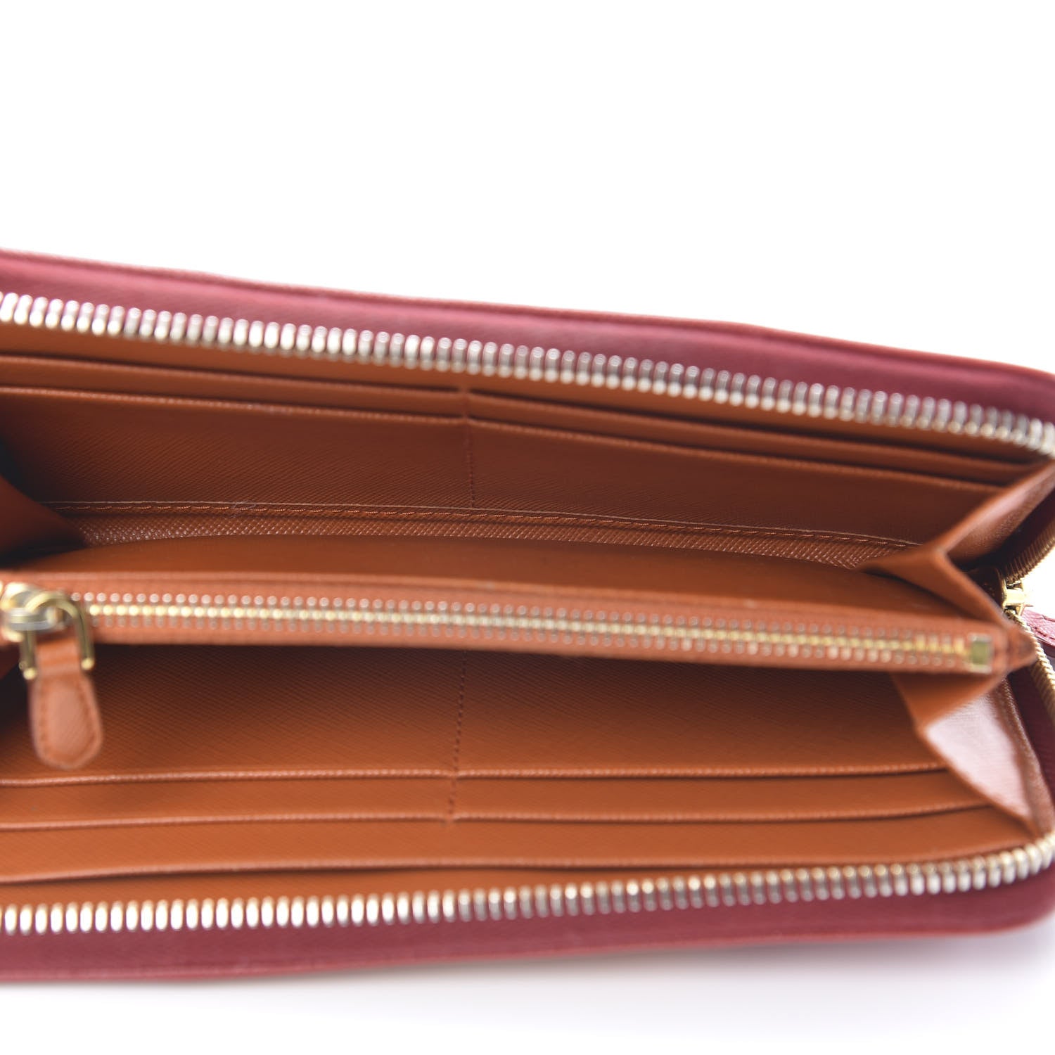 Prada Saffiano Bi-Color Metal Zip Around Wallet Fuocco Papaya 5 of 13