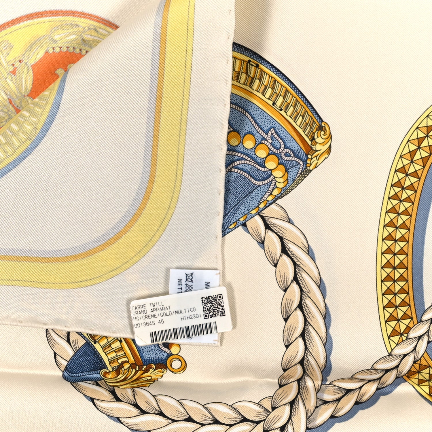 Hermes Silk Grand Apparat Forever Scarf 90 Creme Gold Multicolore 3 of 4