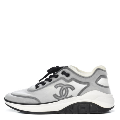 Chanel Calfskin Mesh Lycra Womens Logo Sneakers 38.5 White Black 1 of 8