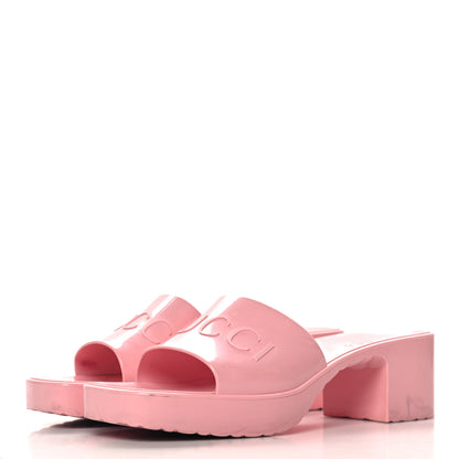 Gucci Rubber Gucci Logo Womens Platform 20/60mm Slide Sandals 38 Wild Rose 4 of 11