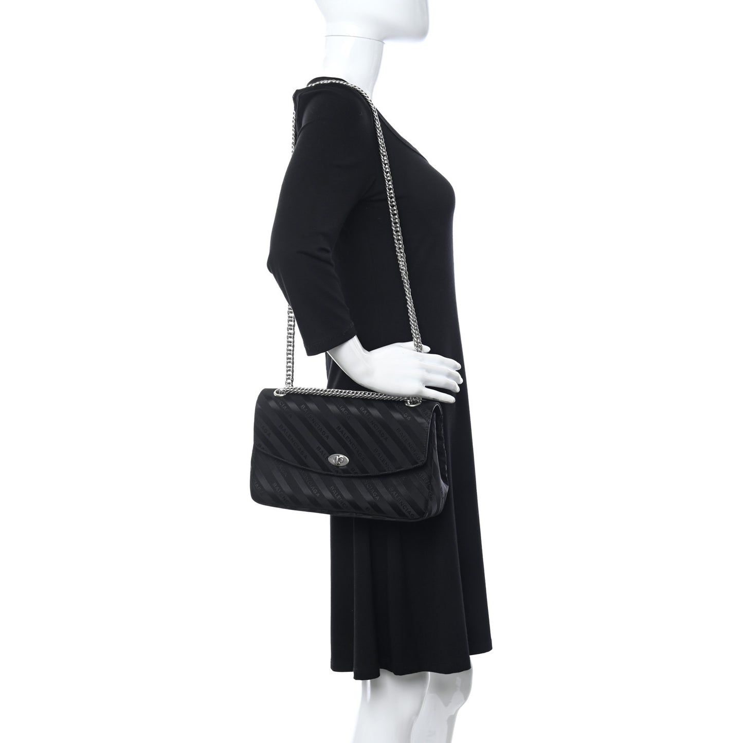 Nylon Jacquard Diagonal Logo Medium Scarf Lock Chain Shoulder Bag Black Red