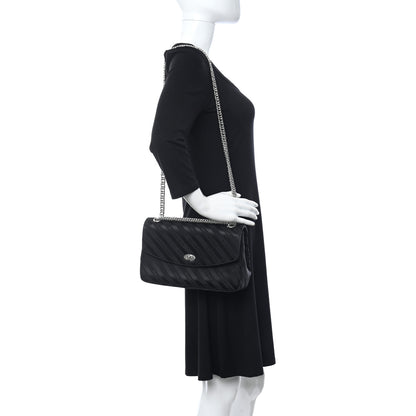 Balenciaga Nylon Jacquard Diagonal Logo Medium Scarf Lock Chain Shoulder Bag Black Red 2 of 9