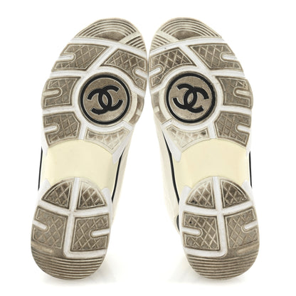 Chanel Nylon Suede Calfskin Womens CC Sneakers 39.5 White Black 6 of 9