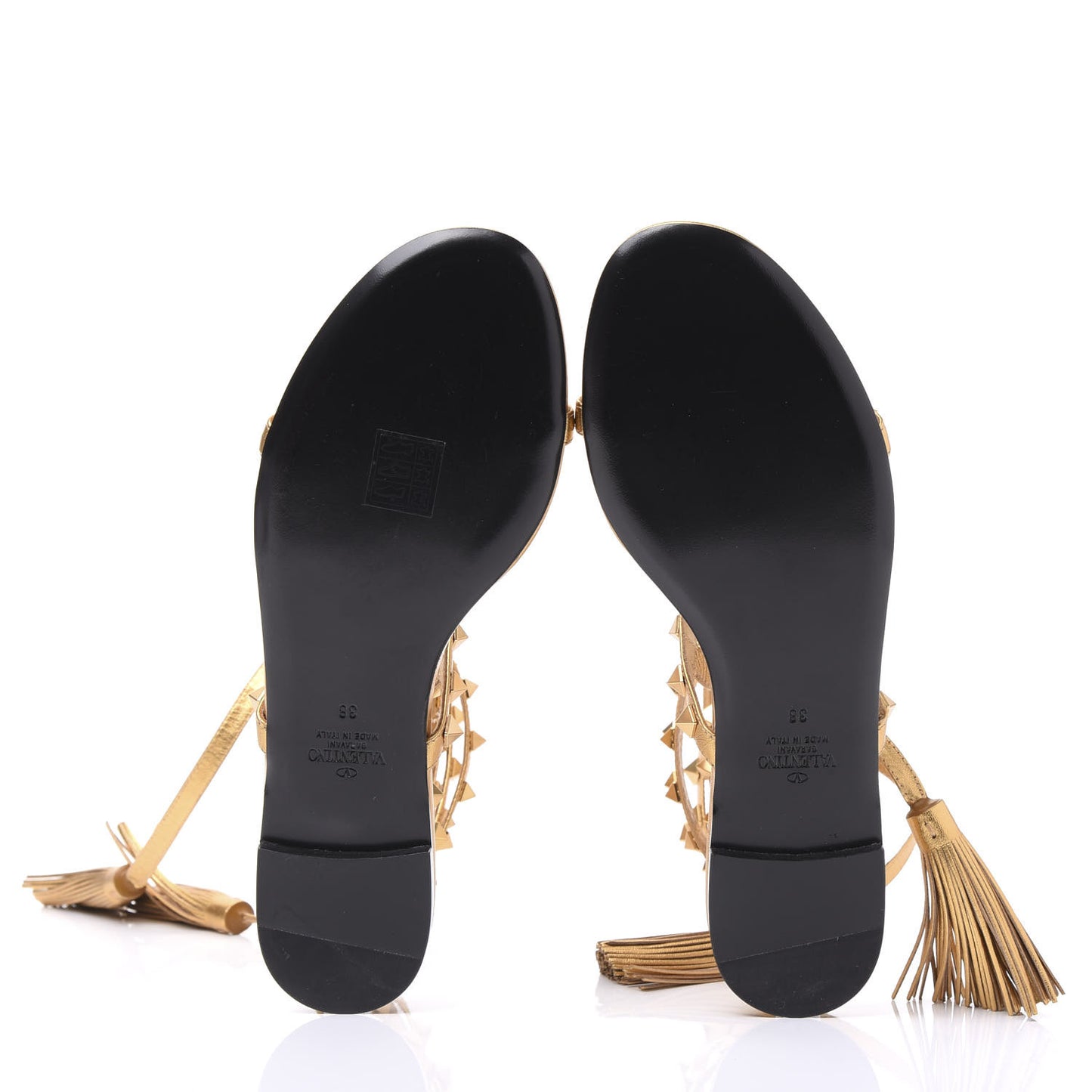 Metallic Nappa Rockstud Flair Ankle Wrap Flat Sandals 38 Deep Gold