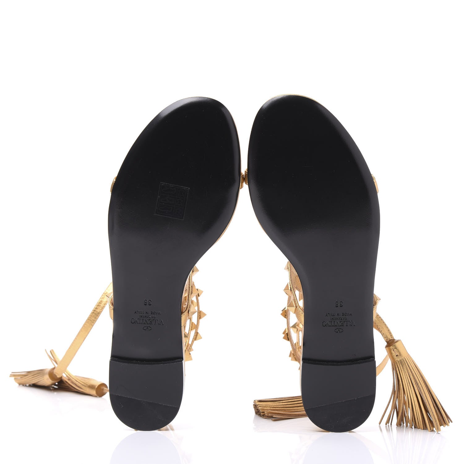 Valentino Garavani Metallic Nappa Rockstud Flair Ankle Wrap Flat Sandals 38 Deep Gold 5 of 9