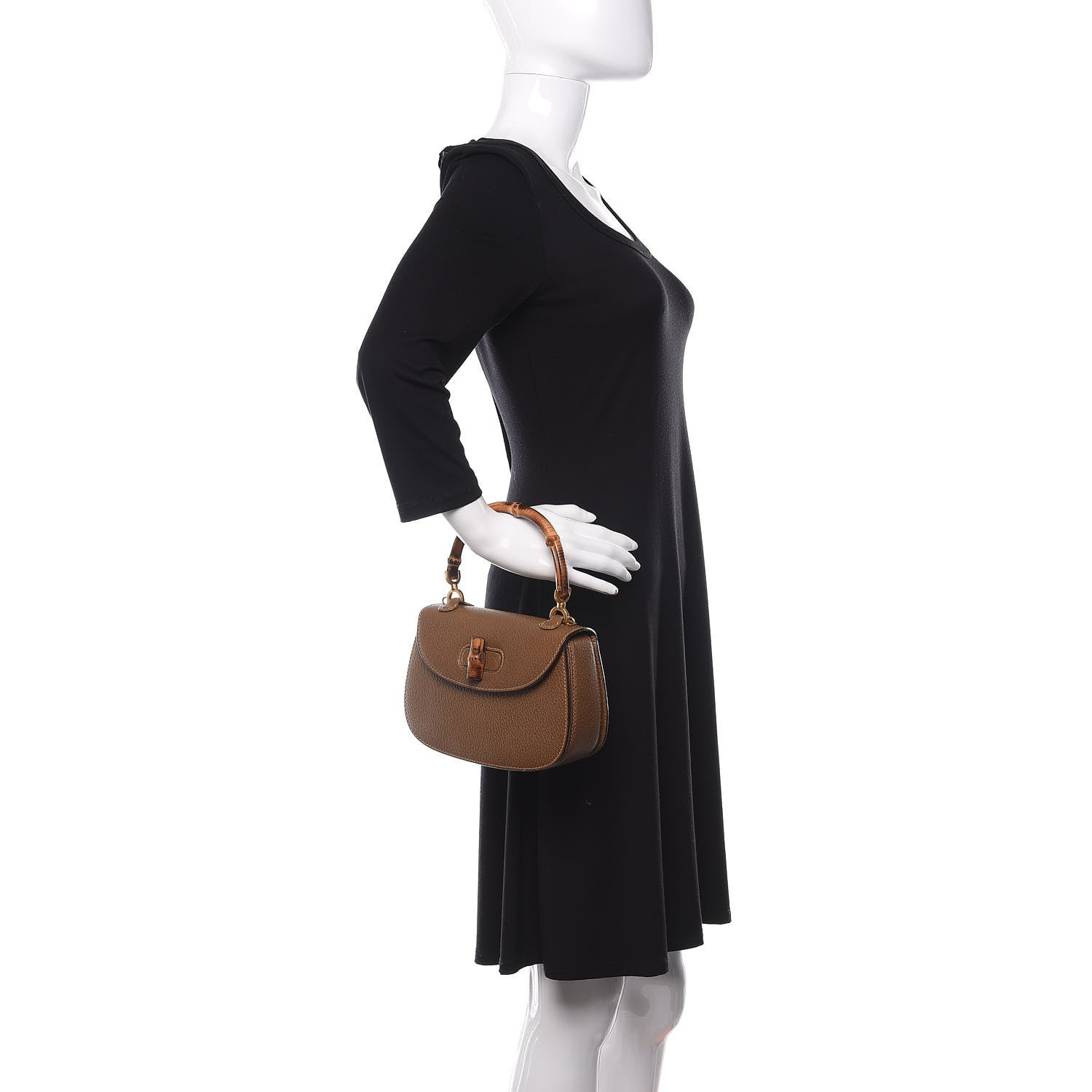 Gucci Natural Grain Calfskin Small Classic Bamboo Top Handle Bag Blush Brown 3 of 10