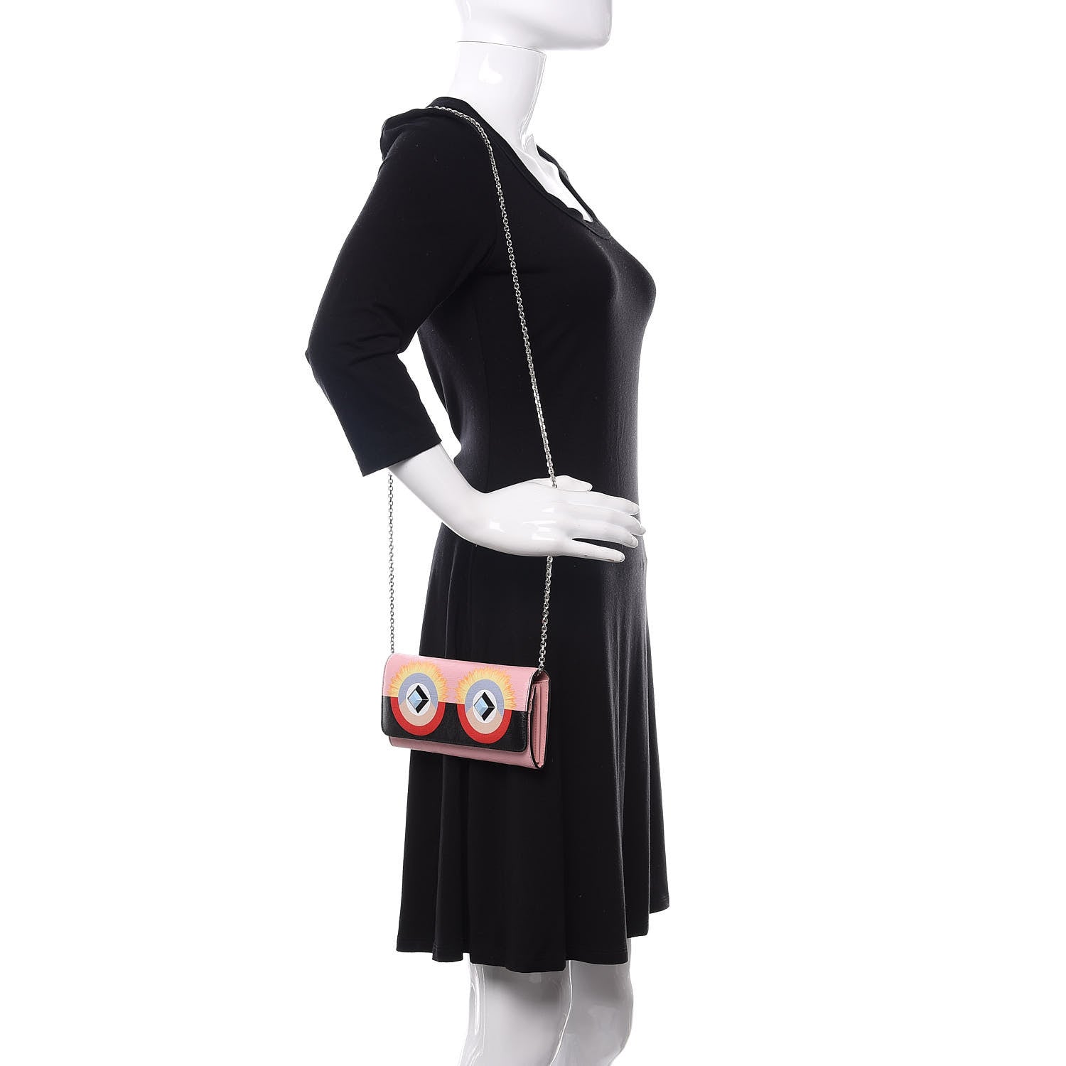 Fendi Vitello Elite Century Hypnoteyes Studded Continental Wallet On Chain Bubblegum Multicolor 2 of 9