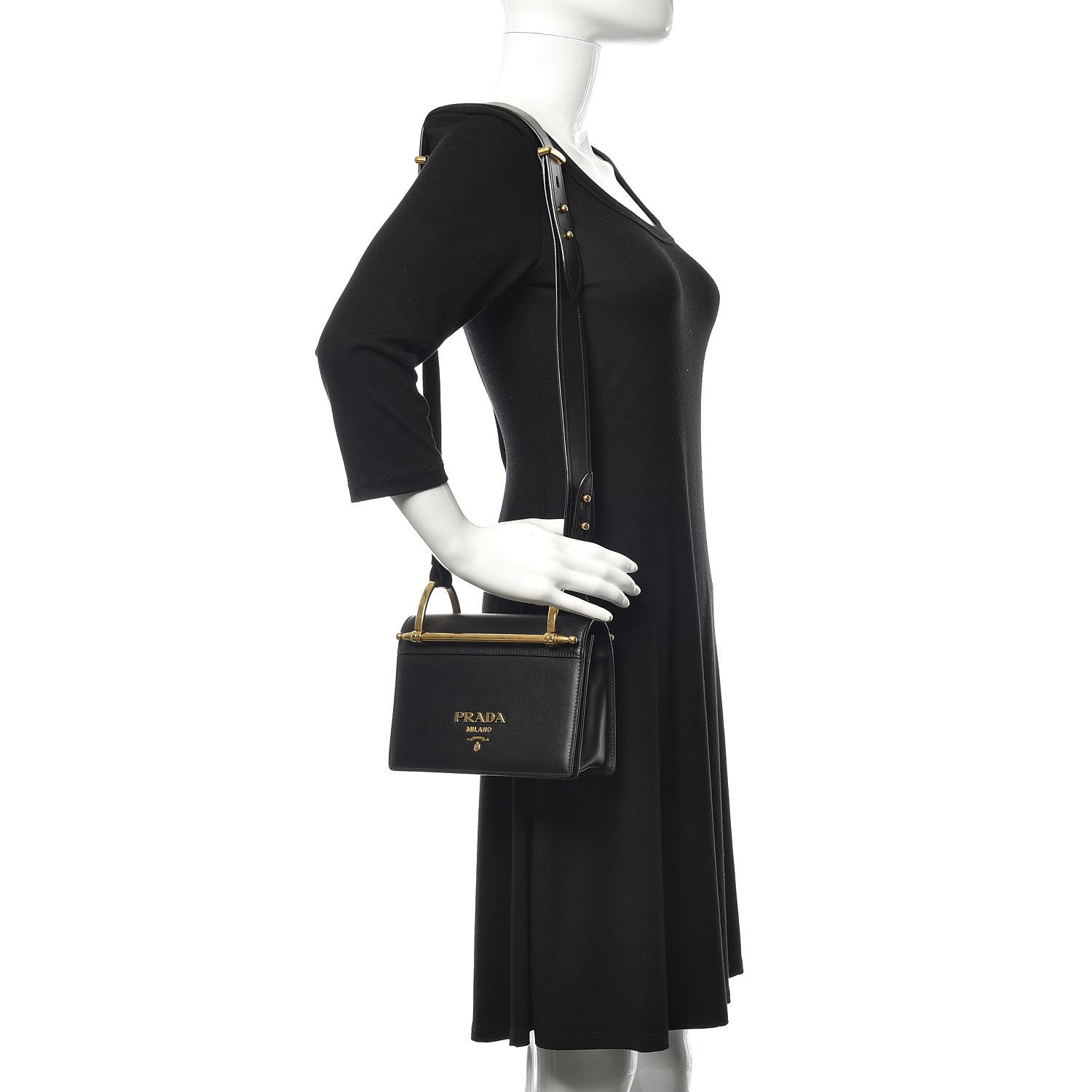 Prada Vitello Antic Soft Pattina Shoulder Bag Black 2 of 14