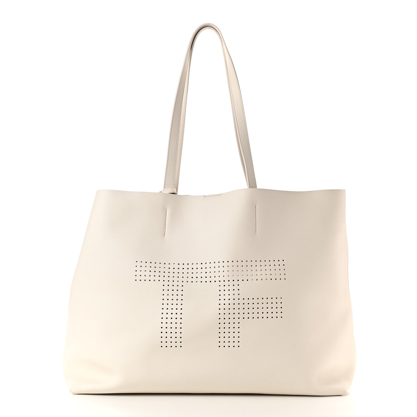 Calfskin Perforated Logo Tote White