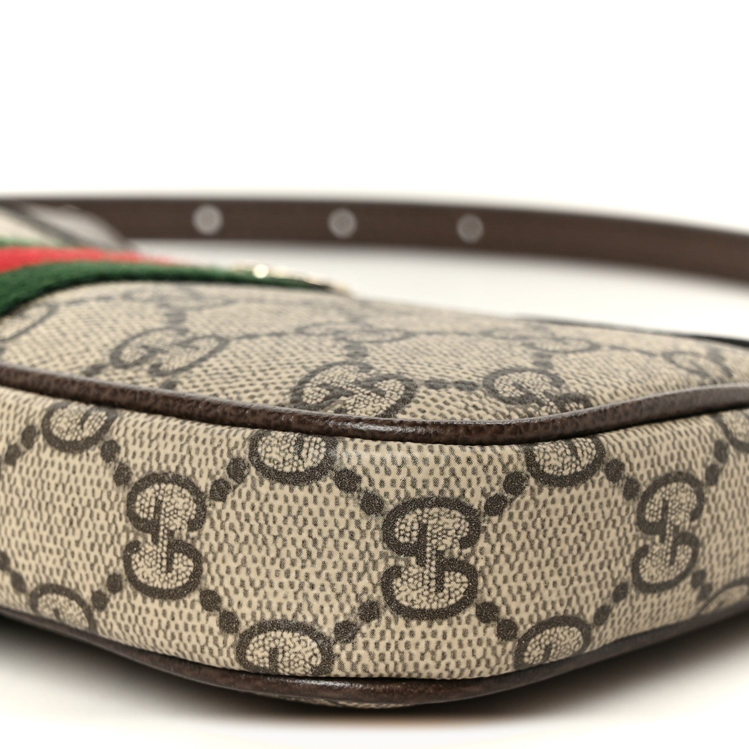 Gucci GG Supreme Monogram Textured Dollar Calfskin Web Mini Ophidia Shoulder Bag Beige Ebony New Acero 10 of 11