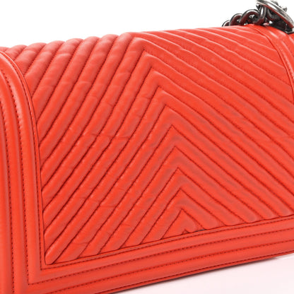 Chanel Wrinkled Lambskin Chevron Quilted Medium Boy Flap Orange 13 of 14