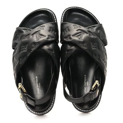 Louis Vuitton Lambskin Monogram Embossed Paseo Flat Comfort Sandals 36 Black 2 of 10