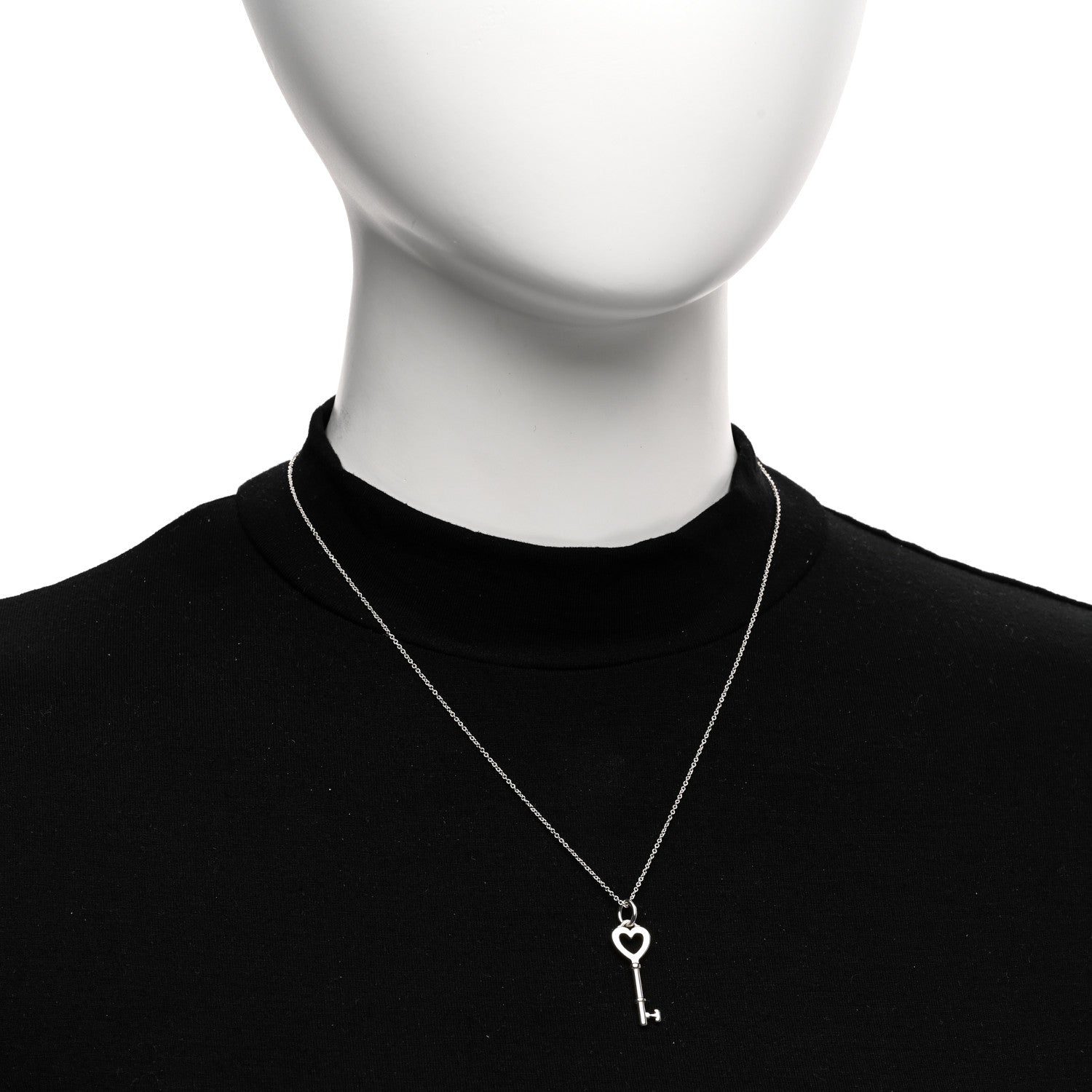 Tiffany Sterling Silver Small Heart Key Pendant Necklace 2 of 4