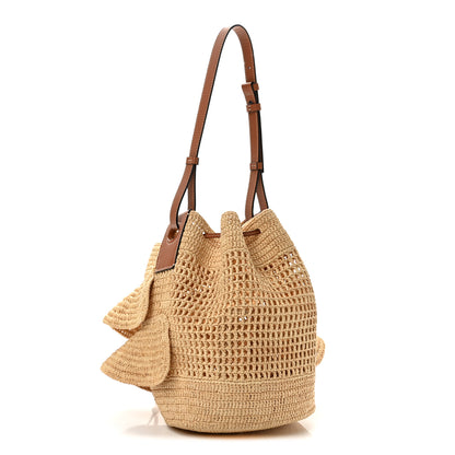 Loewe Raffia Calfskin Balloon Ruffles Bucket Bag Natural Tan 3 of 11