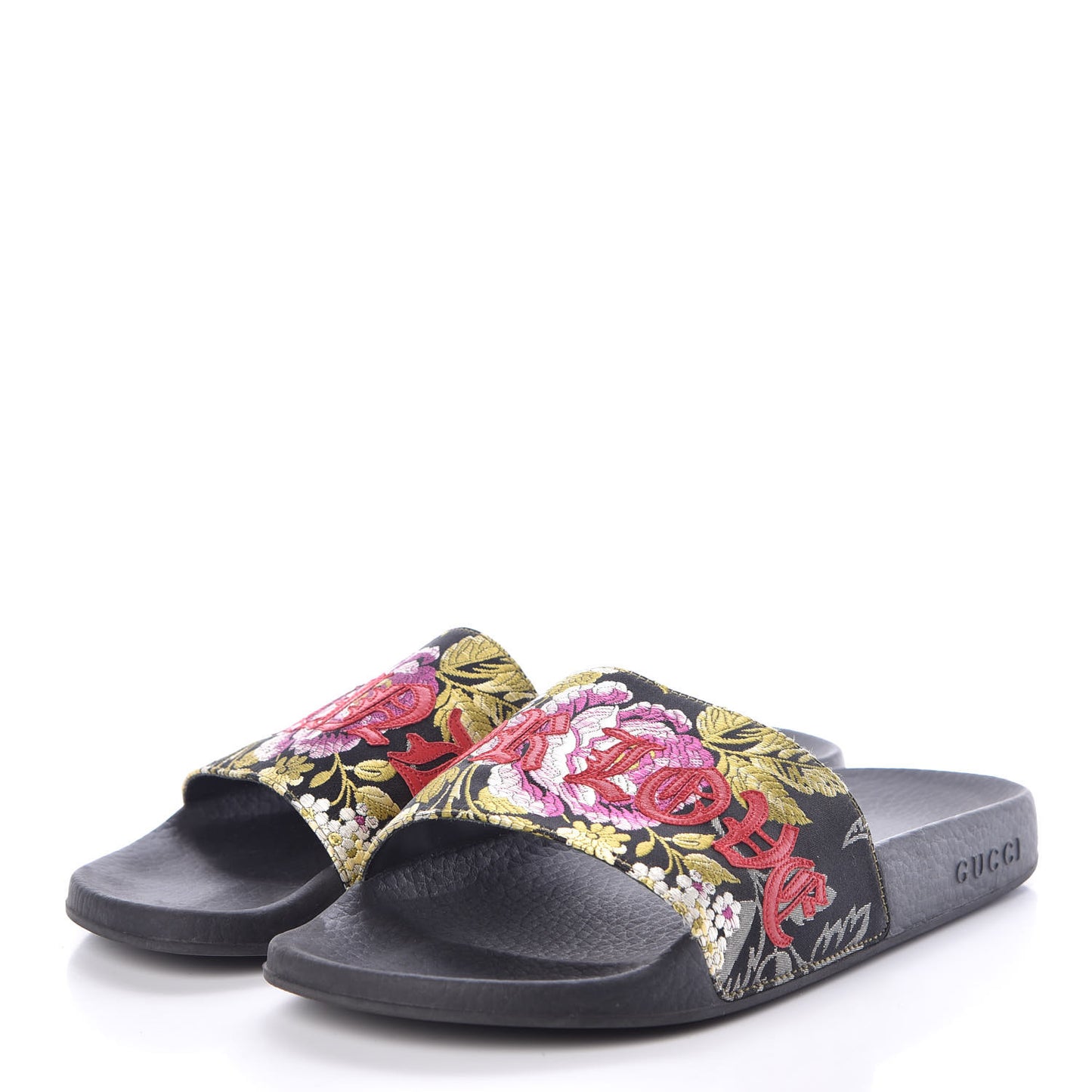 Jacquard Floral Blind for Love Slide Sandals 39 Black Multicolor