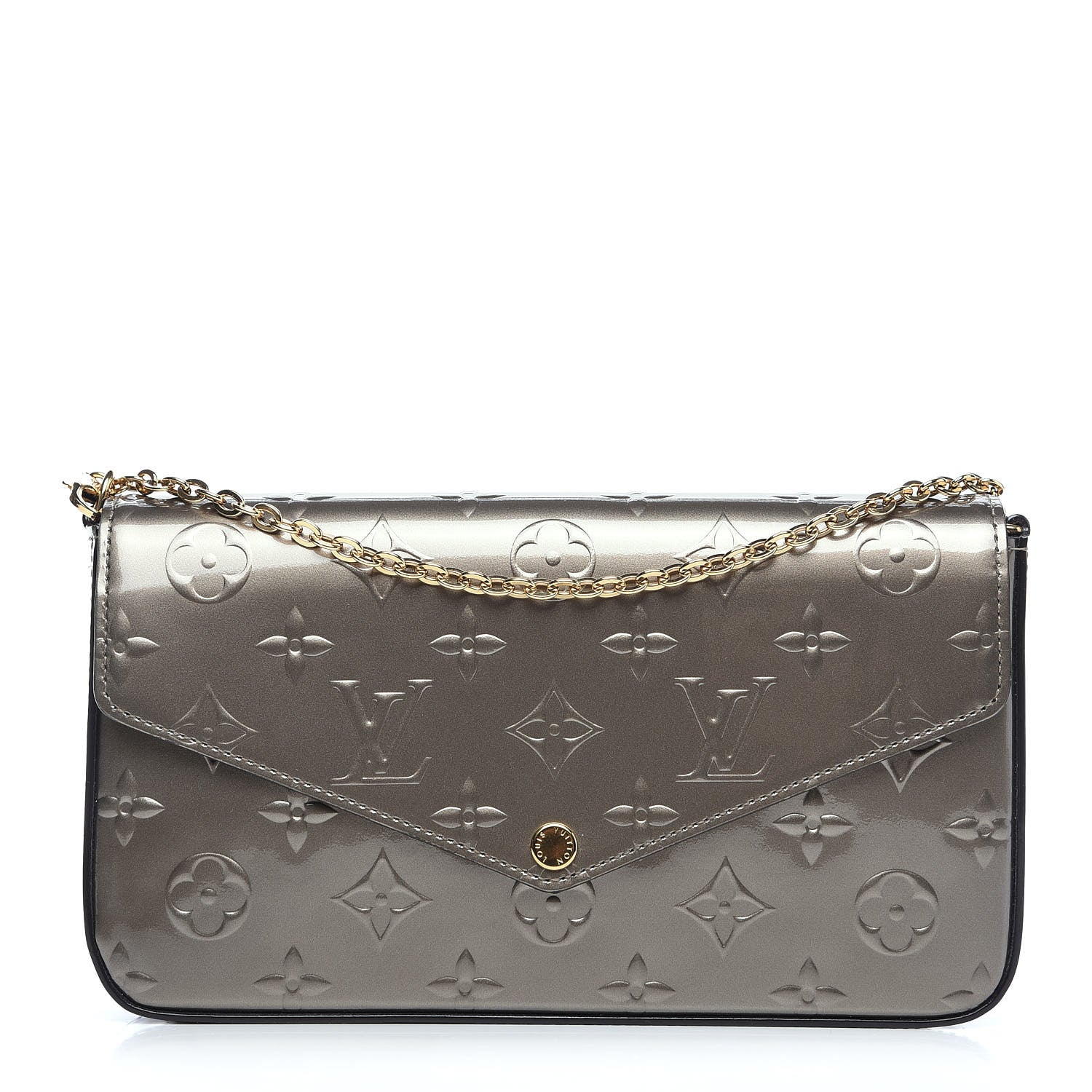 Louis Vuitton Vernis Felicie Pochette Chain Wallet Champagne Metallise 1 of 9