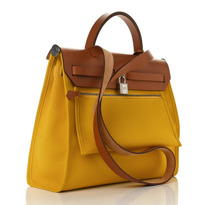Hermes Vache Hunter Toile Officier Herbag Zip PM 31 PM Natural Jaune De Naples 3 of 12