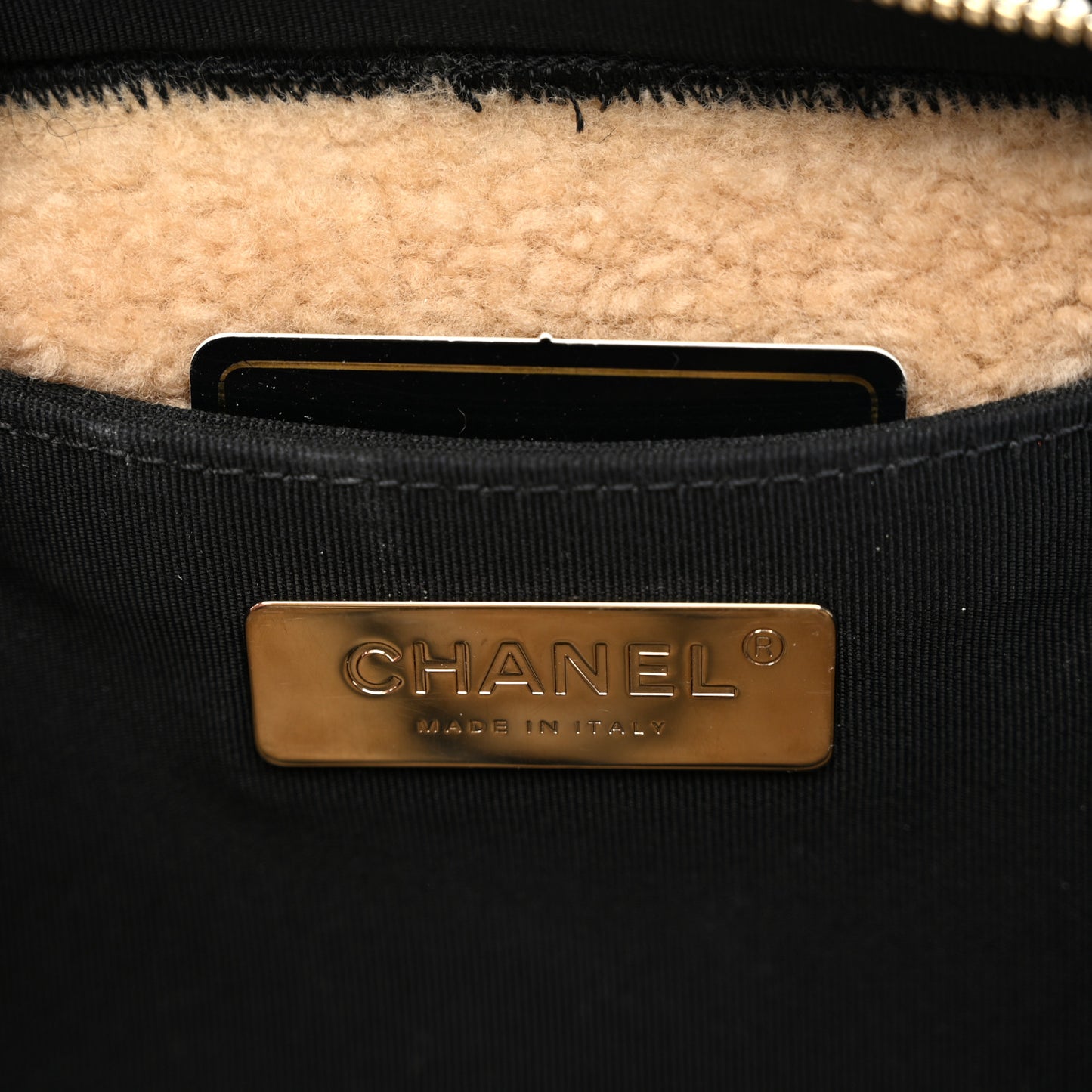 Shiny Crumpled Sheepskin Shearling Waist Bag Black Beige