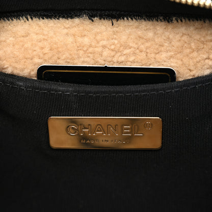 Chanel Shiny Crumpled Sheepskin Shearling Waist Bag Black Beige 6 of 10