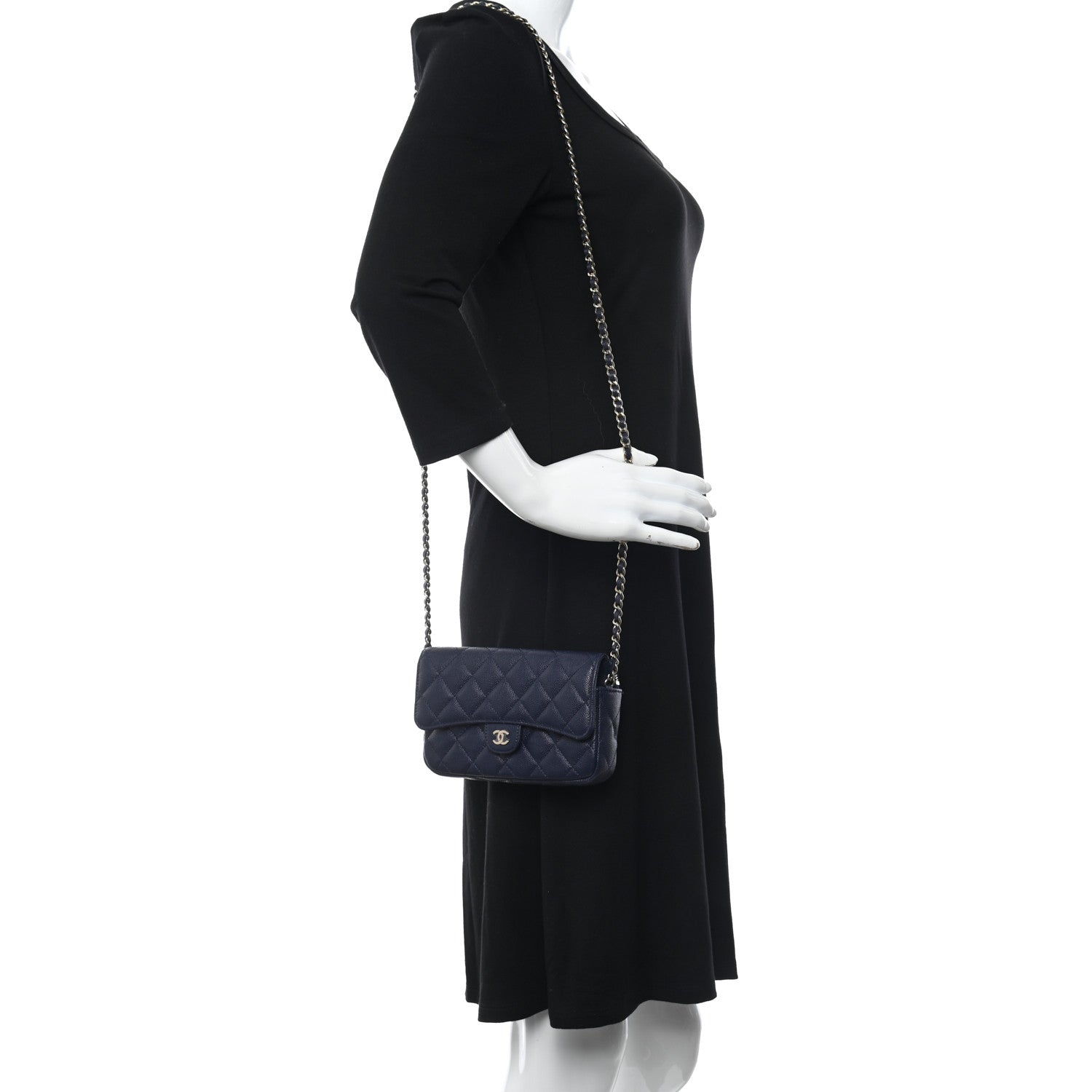 Chanel Caviar Quilted Flap Phone Holder With Chain Navy 2 of 13