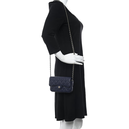 Chanel Caviar Quilted Flap Phone Holder With Chain Navy 2 of 13