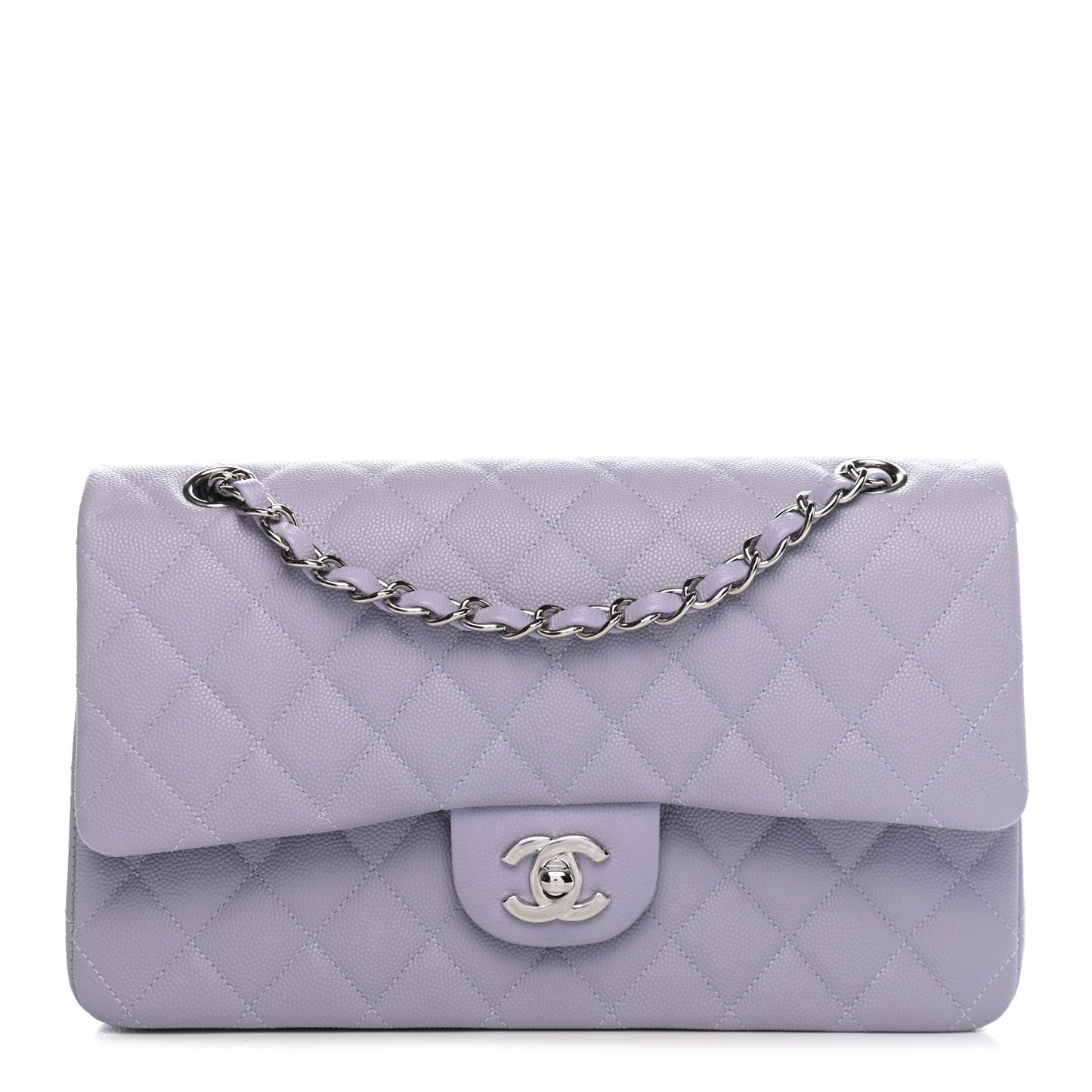 Caviar Quilted Medium Double Flap Light Purple