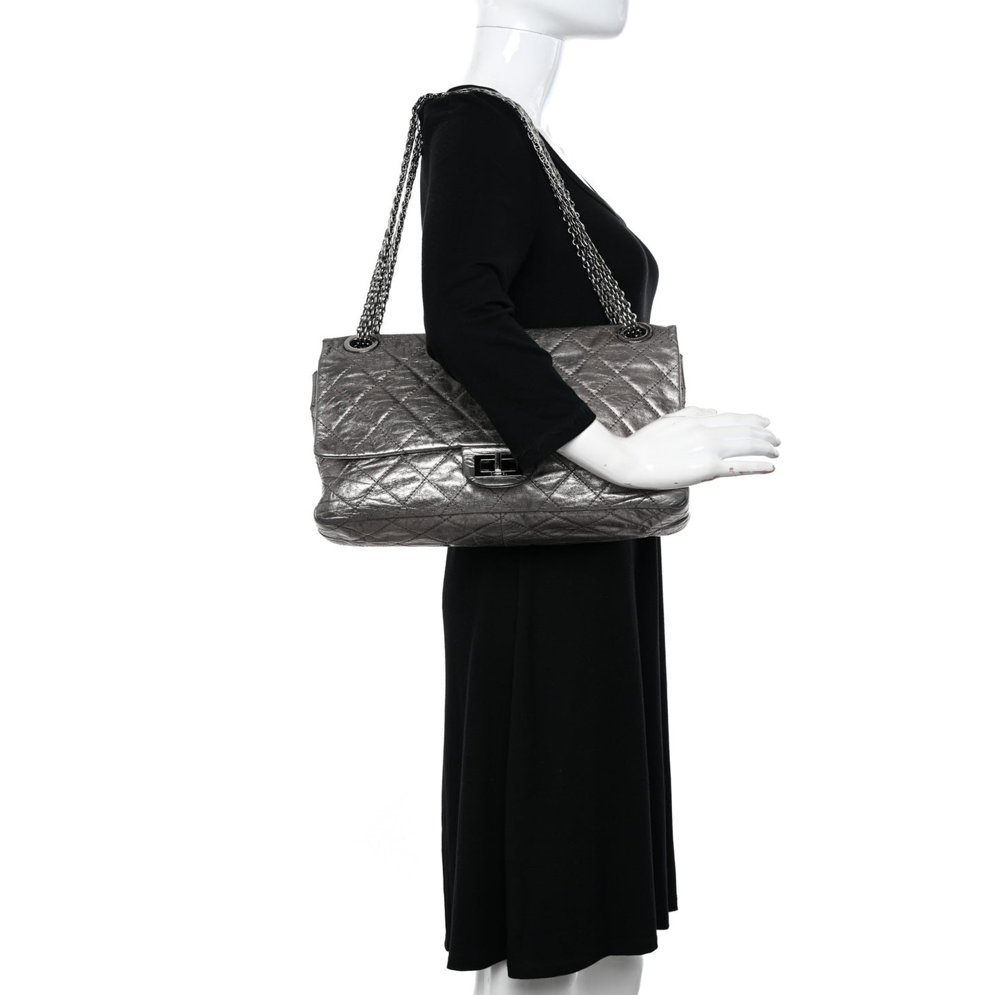 Metallic Aged Calfskin Quilted 2.55 Reissue 227 Flap Silver