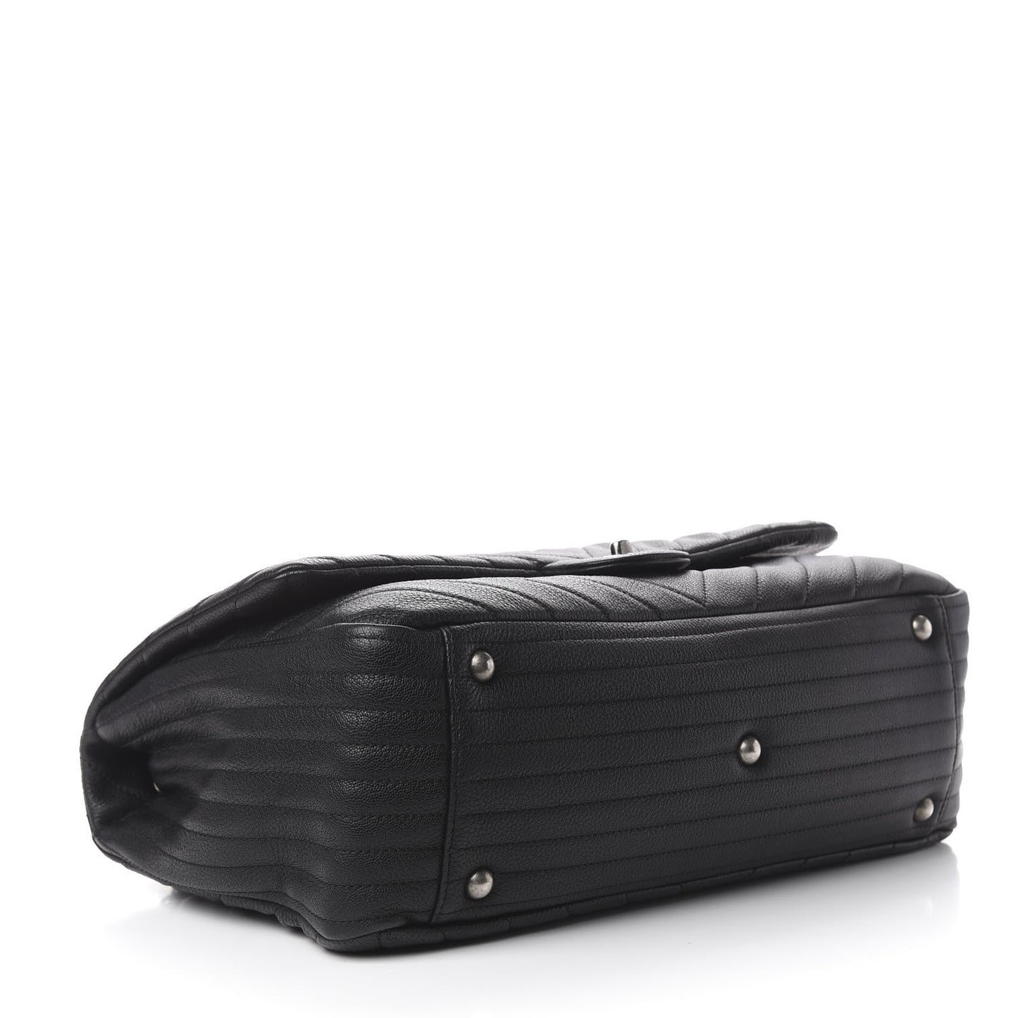 Calfskin Chevron Quilted XXL Travel Flap Bag Black